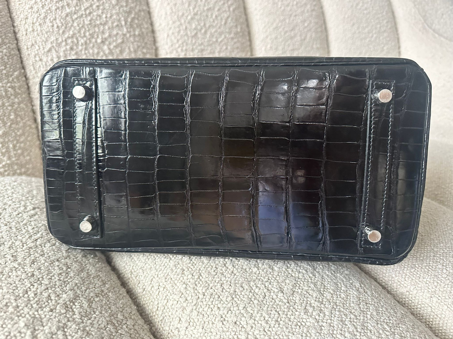 Hermès Black Shiny Porosus Crocodile Leather Birkin 30cm Retourne (pre-owned)