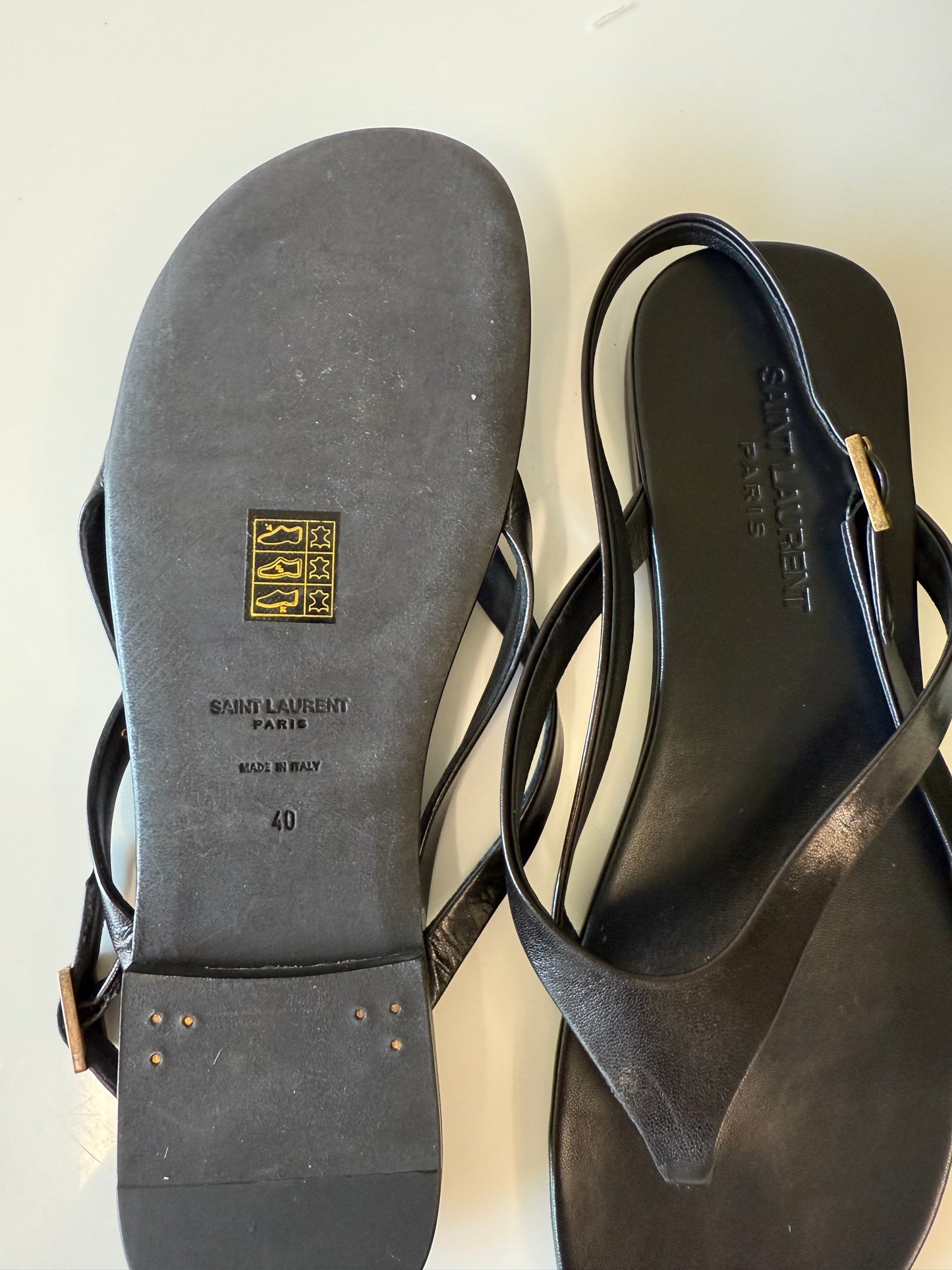 Saint Laurent black Keith leather flat sandals (pre-owned)