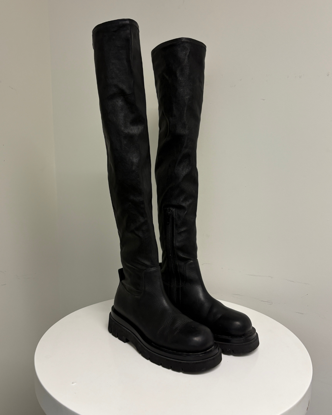 Bottega Veneta Black Lug Over The Knee Boots (pre-owned)