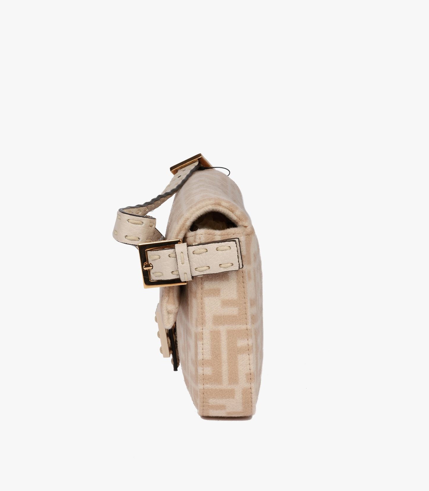 Fendi Beige Wool & Cream Calfskin Leather Baguette Shoulder Bag (pre-owned)