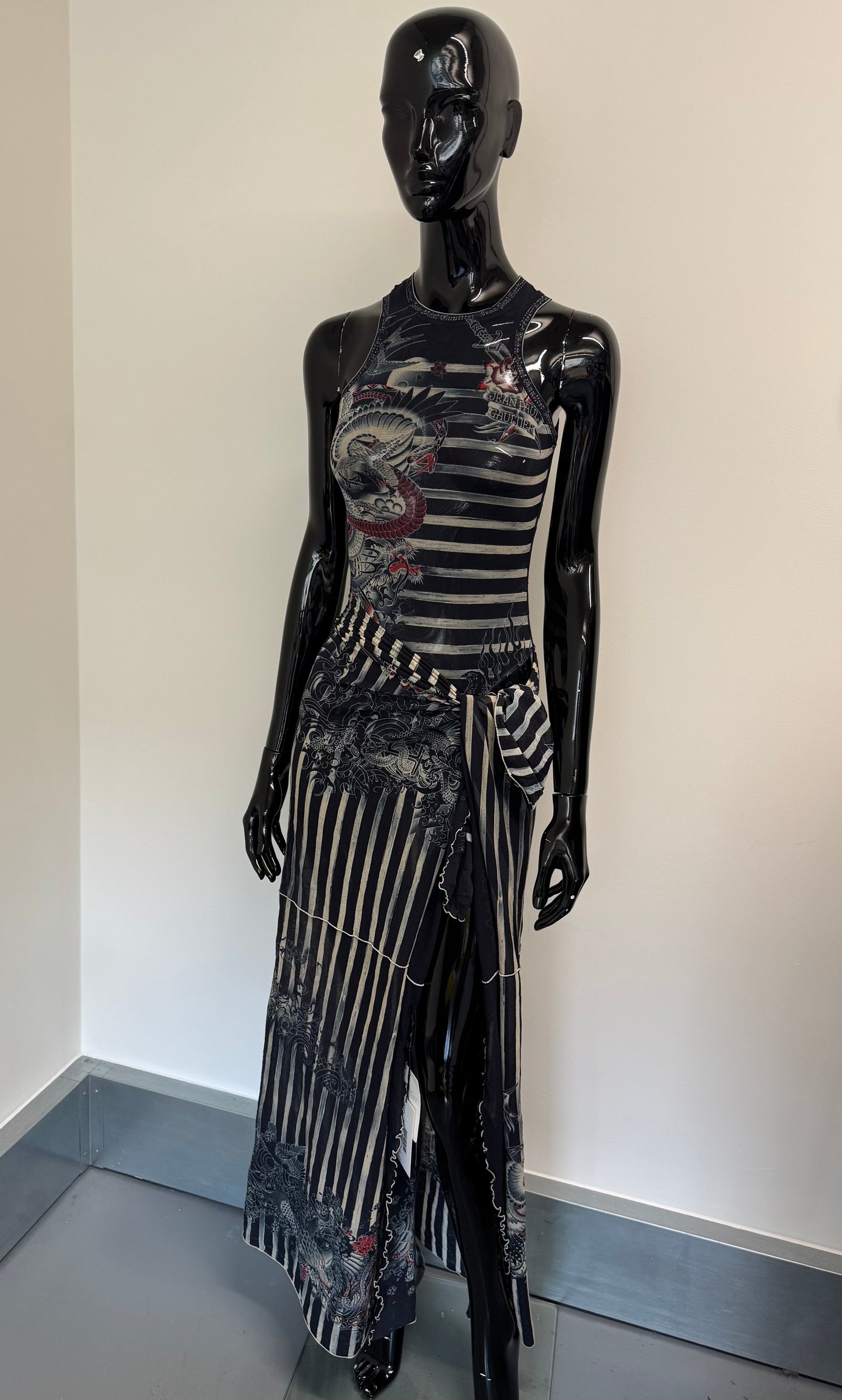Jean Paul Gaultier Stripe tattoo top and skirt (pre-owned)