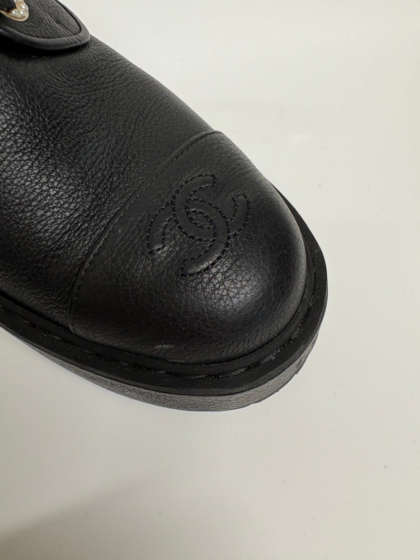 Chanel Black Lace Up Biker Boots (pre-owned)