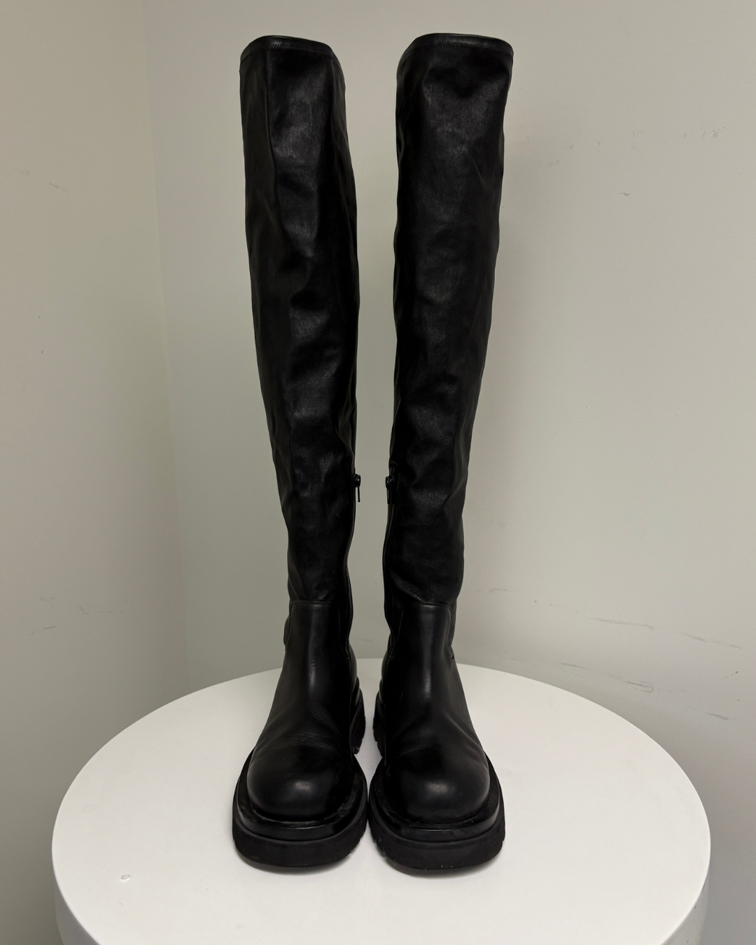 Bottega Veneta Black Lug Over The Knee Boots (pre-owned)