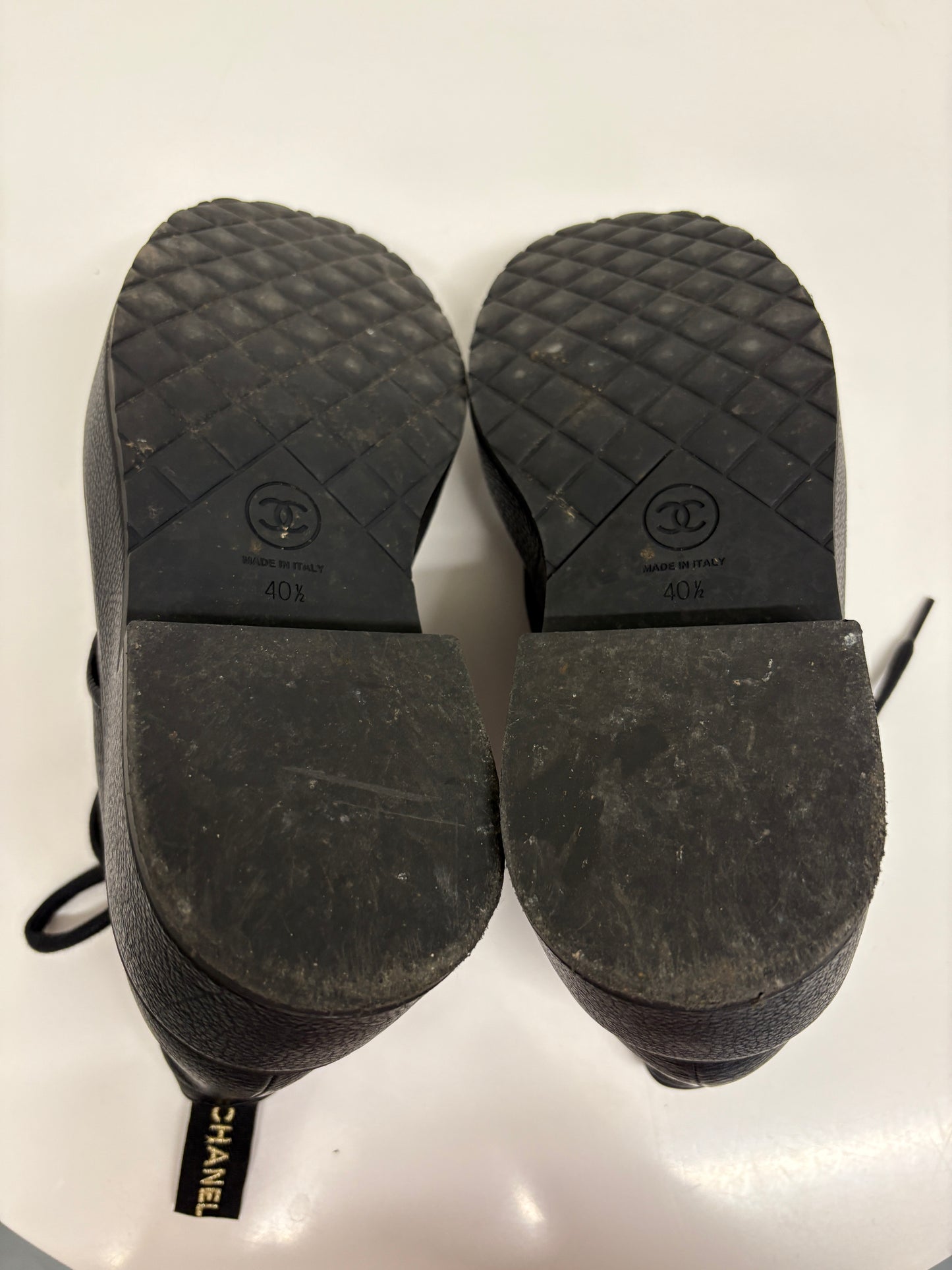 Chanel Black Lace Up Biker Boots (pre-owned)