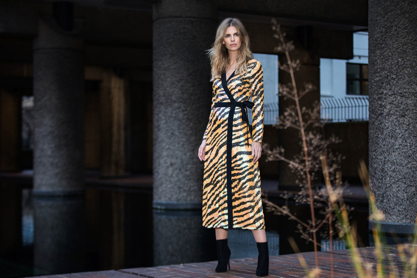 Rixo Tiger Sequin Wrap Dress (pre-owned)