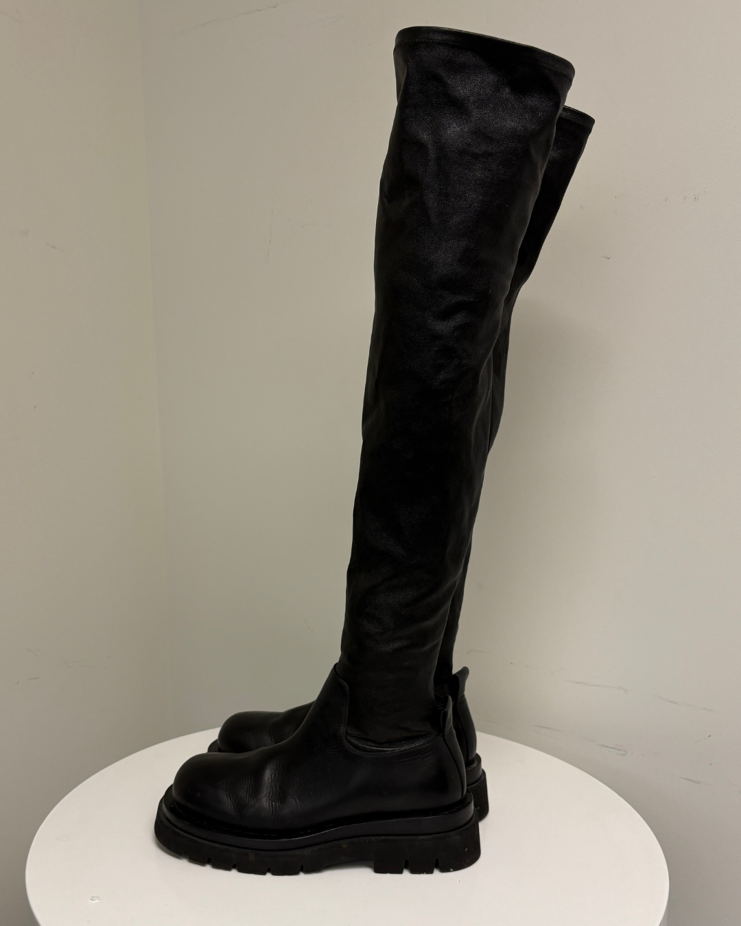 Bottega Veneta Black Lug Over The Knee Boots (pre-owned)
