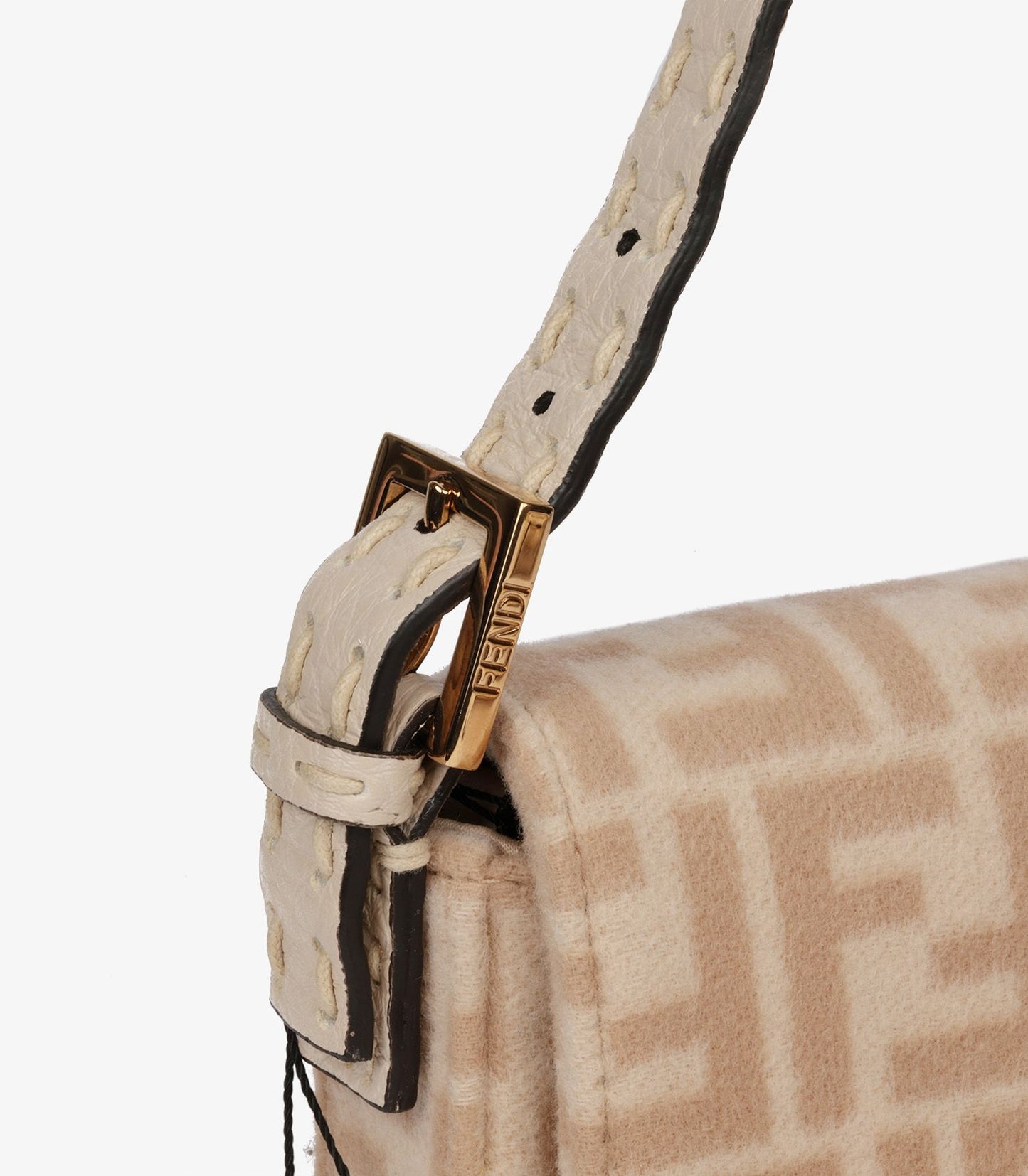 Fendi Beige Wool & Cream Calfskin Leather Baguette Shoulder Bag (pre-owned)