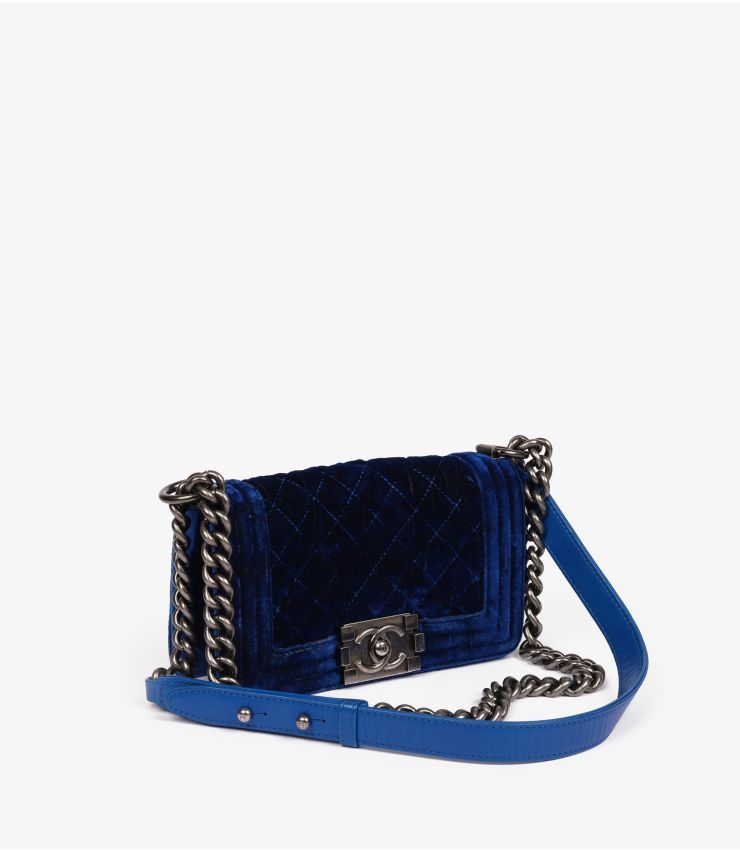 Chanel blue velvet le boy small (pre-owned)