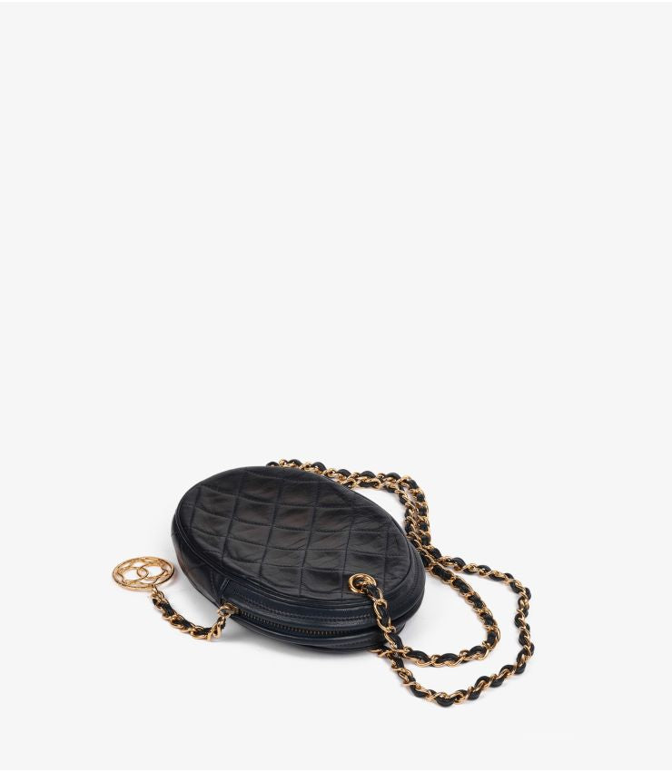Chanel Navy Quilted Lambskin Vintage North-South Mini Oval Timeless Shoulder Bag (pre-owned)