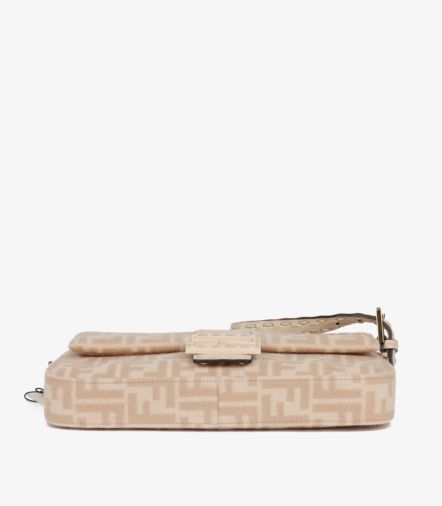 Fendi Beige Wool & Cream Calfskin Leather Baguette Shoulder Bag (pre-owned)