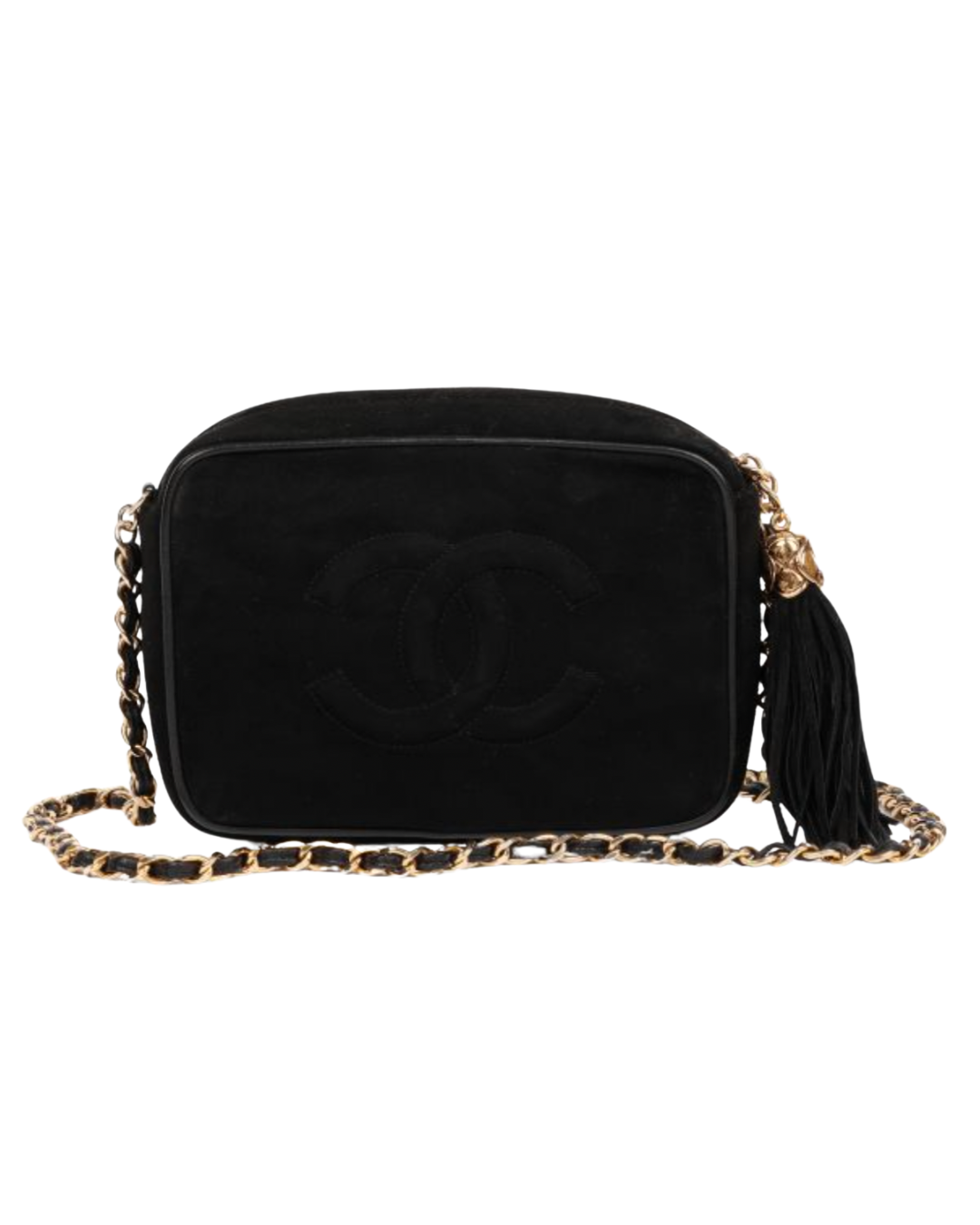 Chanel Black Quilted Suede & Lambskin Leather Vintage Mini Timeless Fringe Camera Bag