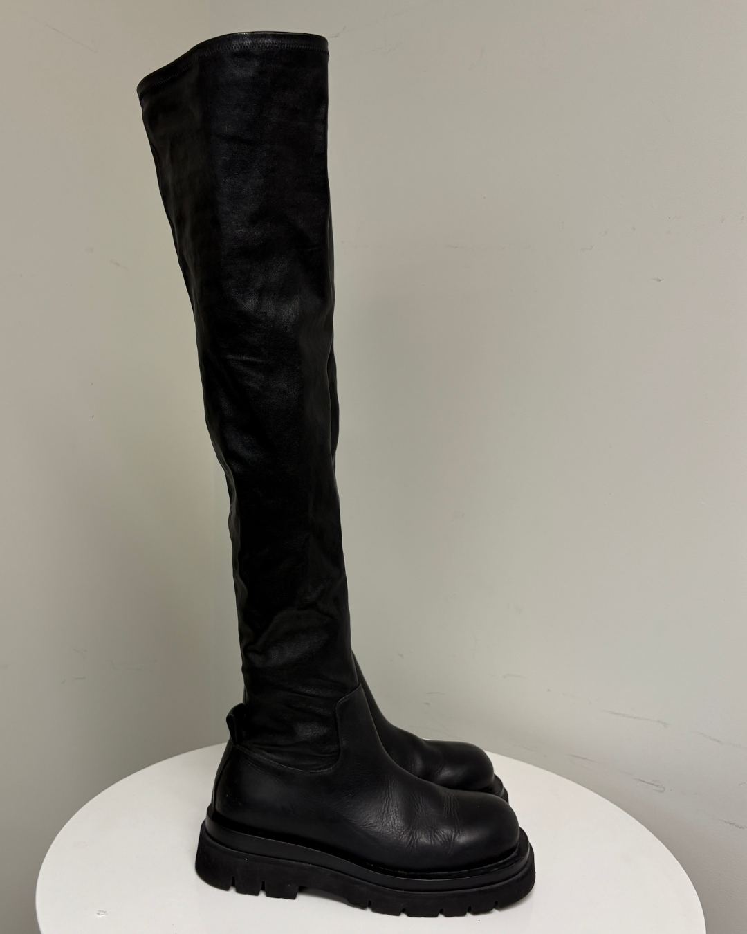 Bottega Veneta Black Lug Over The Knee Boots (pre-owned)