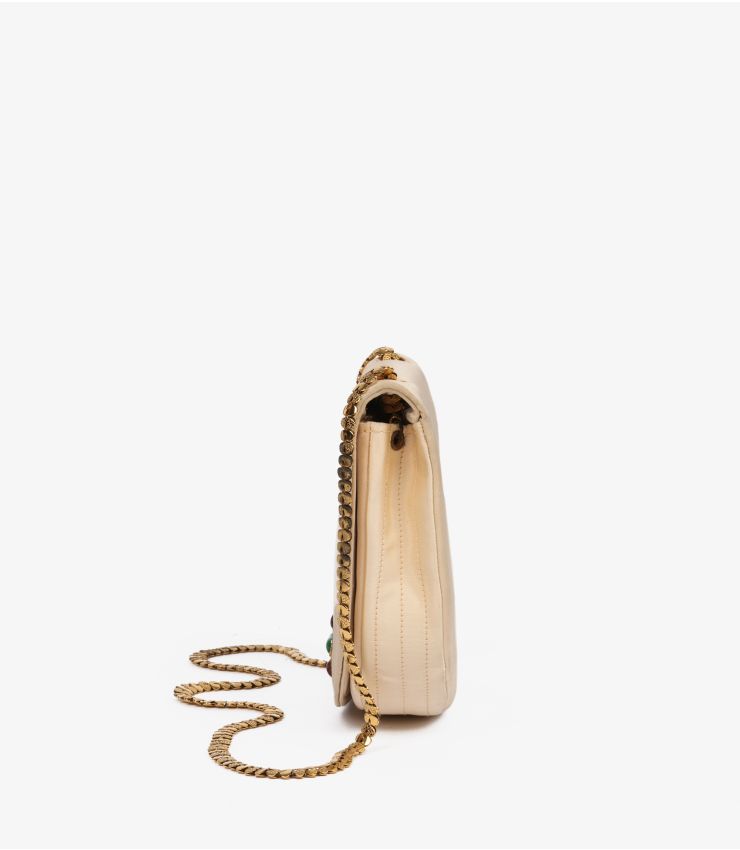 Chanel Beige Quilted Satin Vintage Bijoux Half Moon Mini Flap Bag (pre-owned)