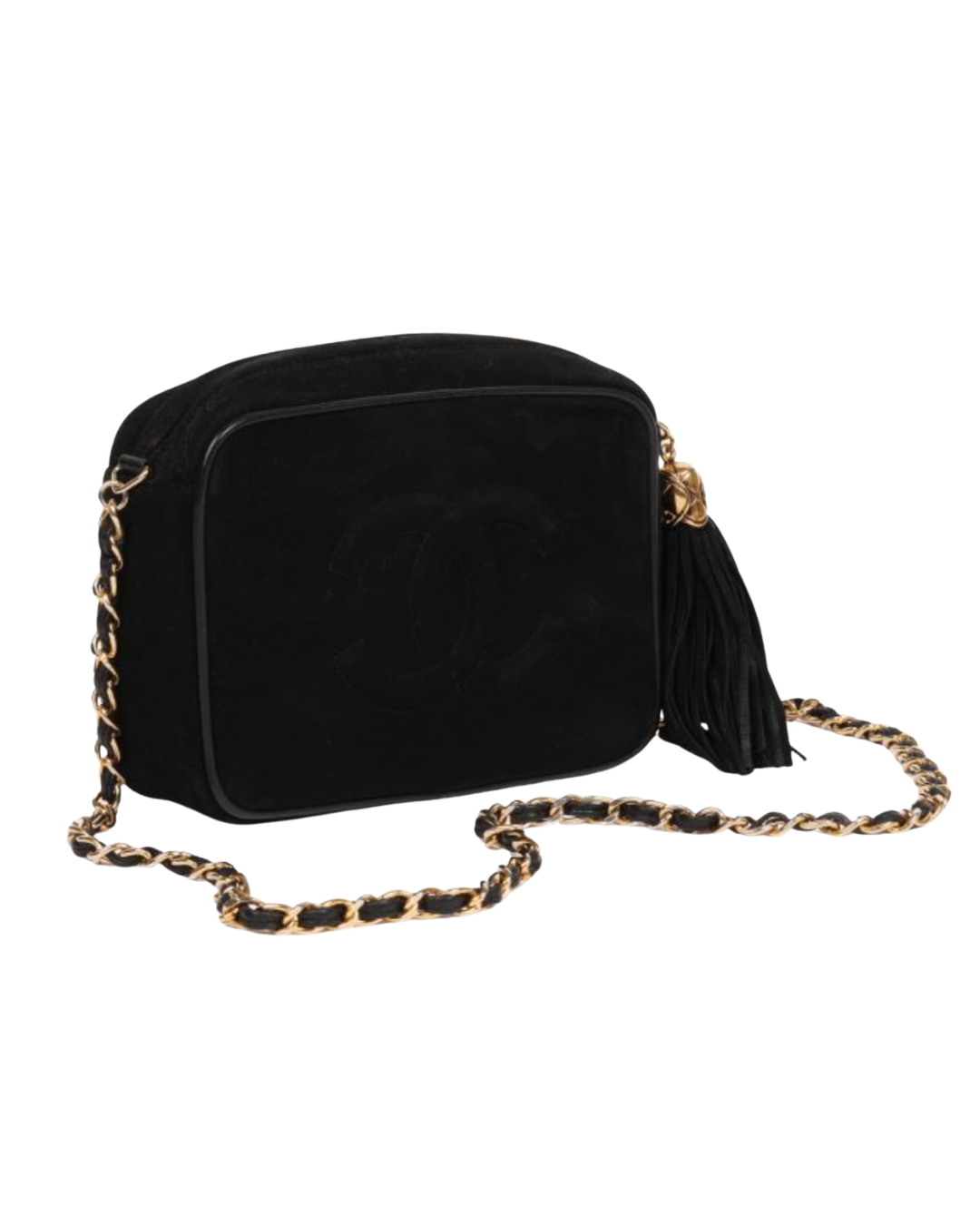 Chanel Black Quilted Suede & Lambskin Leather Vintage Mini Timeless Fringe Camera Bag