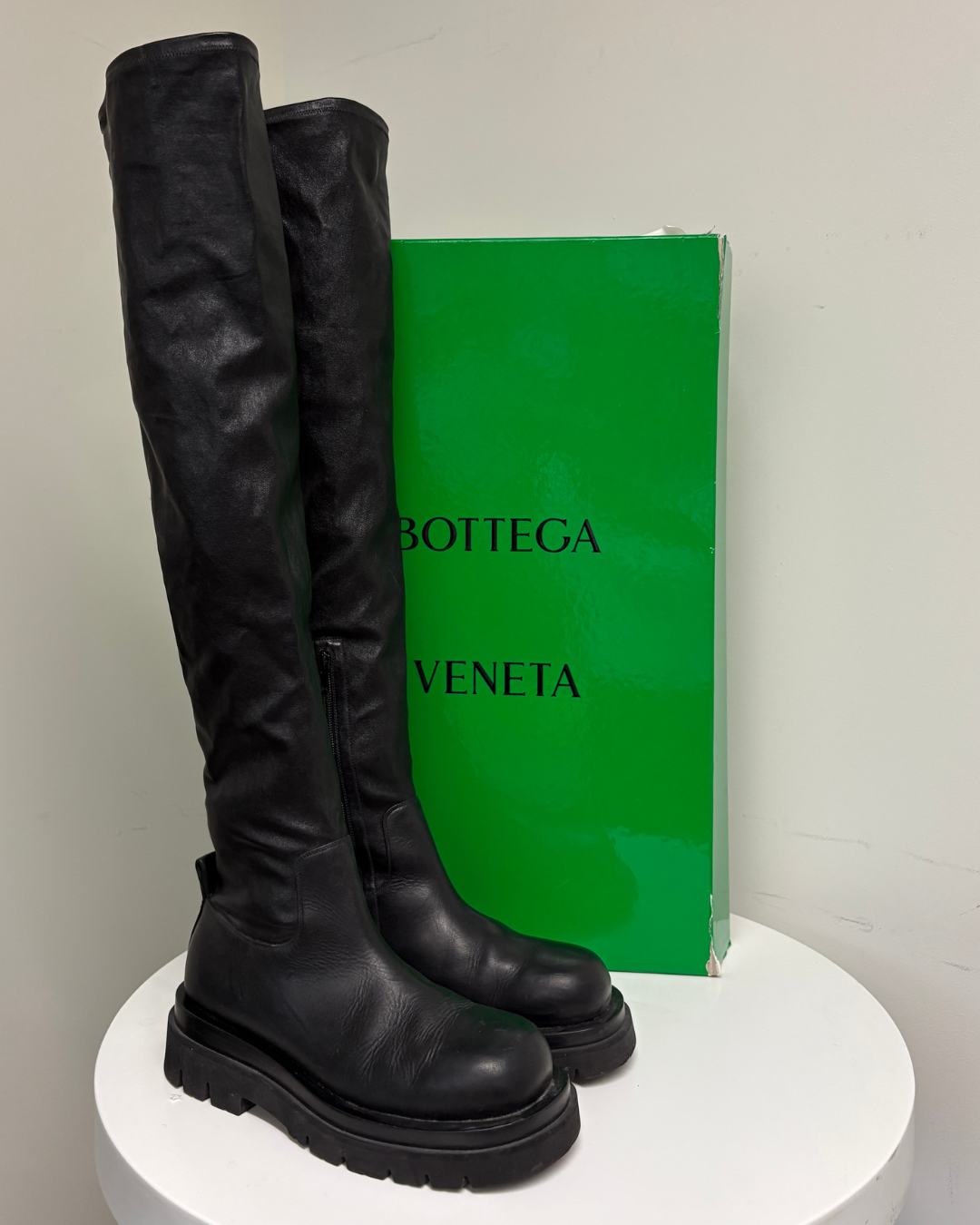 Bottega Veneta Black Lug Over The Knee Boots (pre-owned)