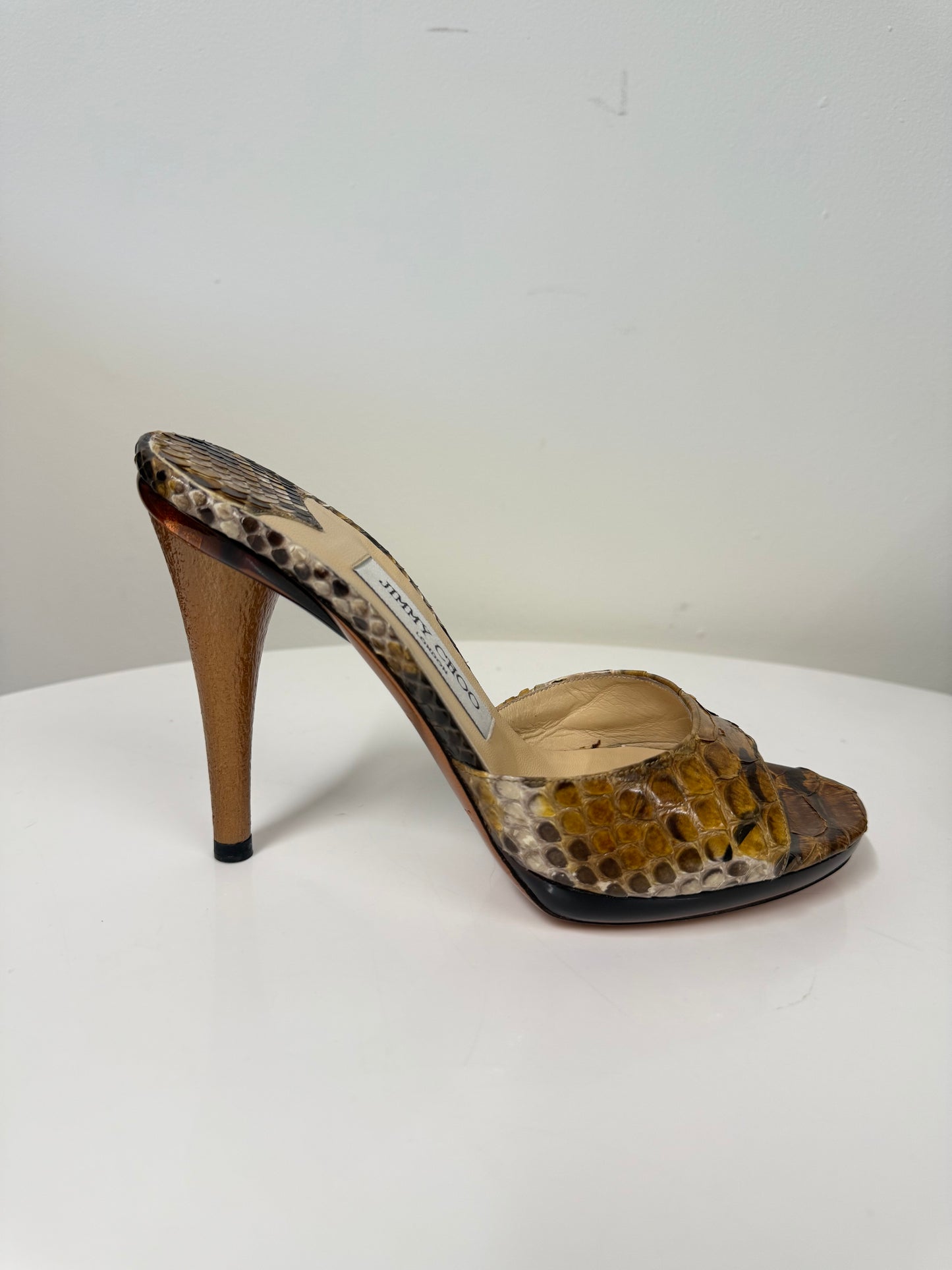 Jimmy Choo tiara mules in python jungle snake (pre owned)