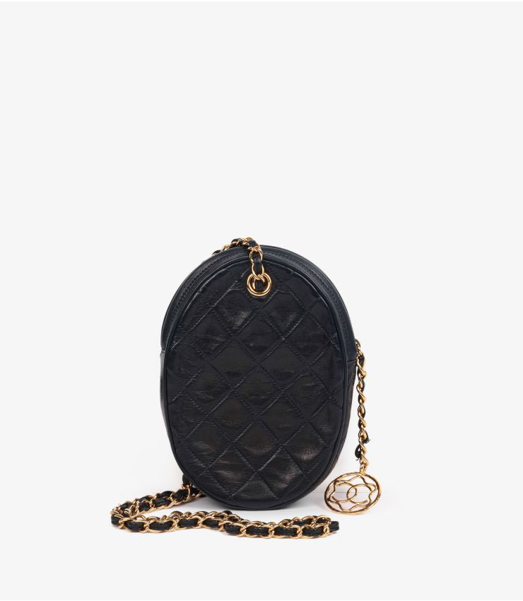 Chanel Navy Quilted Lambskin Vintage North-South Mini Oval Timeless Shoulder Bag (pre-owned)