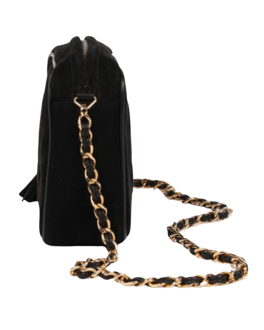 Chanel Black Quilted Suede & Lambskin Leather Vintage Mini Timeless Fringe Camera Bag