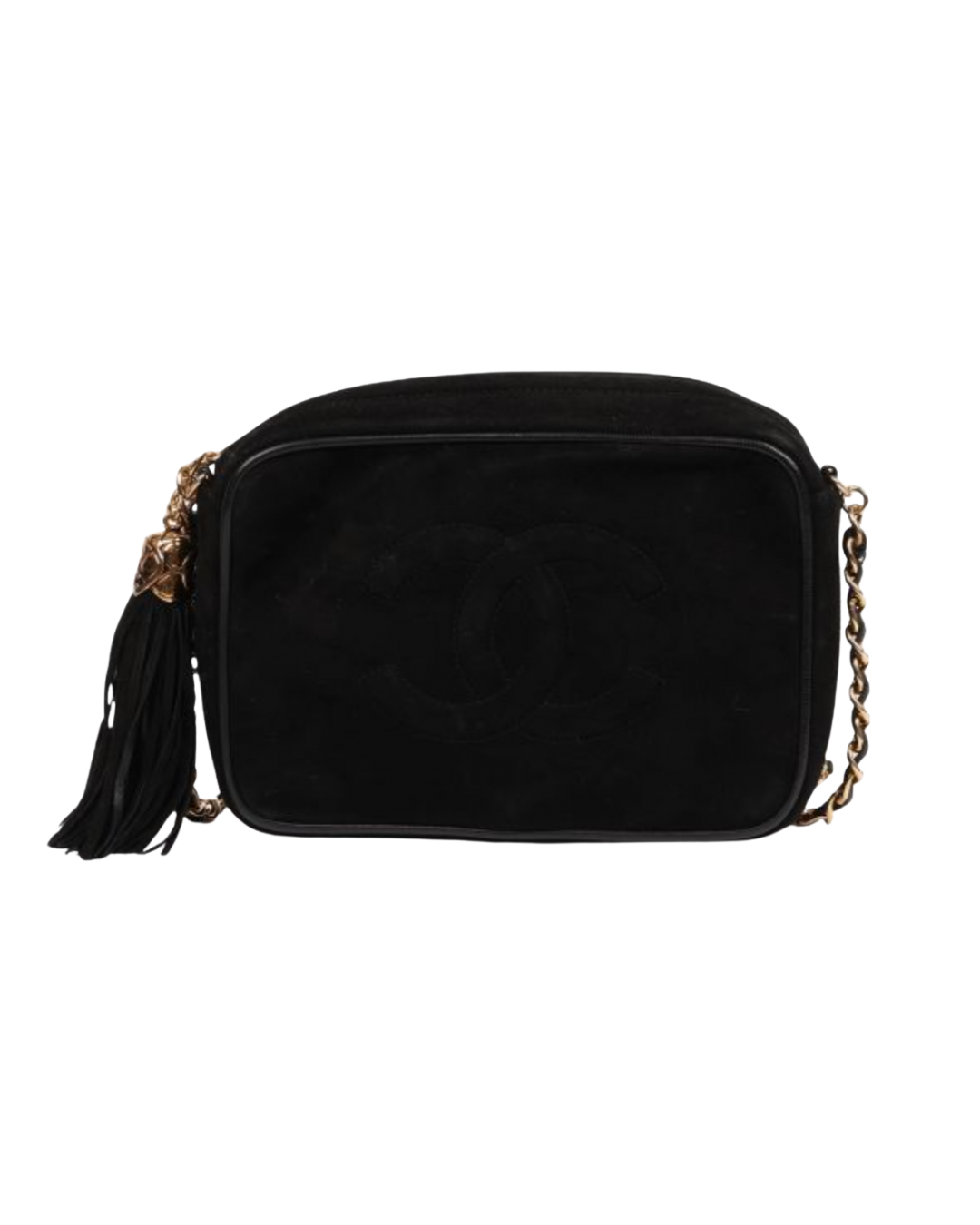 Chanel Black Quilted Suede & Lambskin Leather Vintage Mini Timeless Fringe Camera Bag