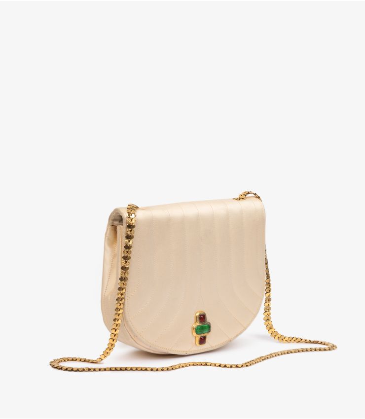 Chanel Beige Quilted Satin Vintage Bijoux Half Moon Mini Flap Bag (pre-owned)