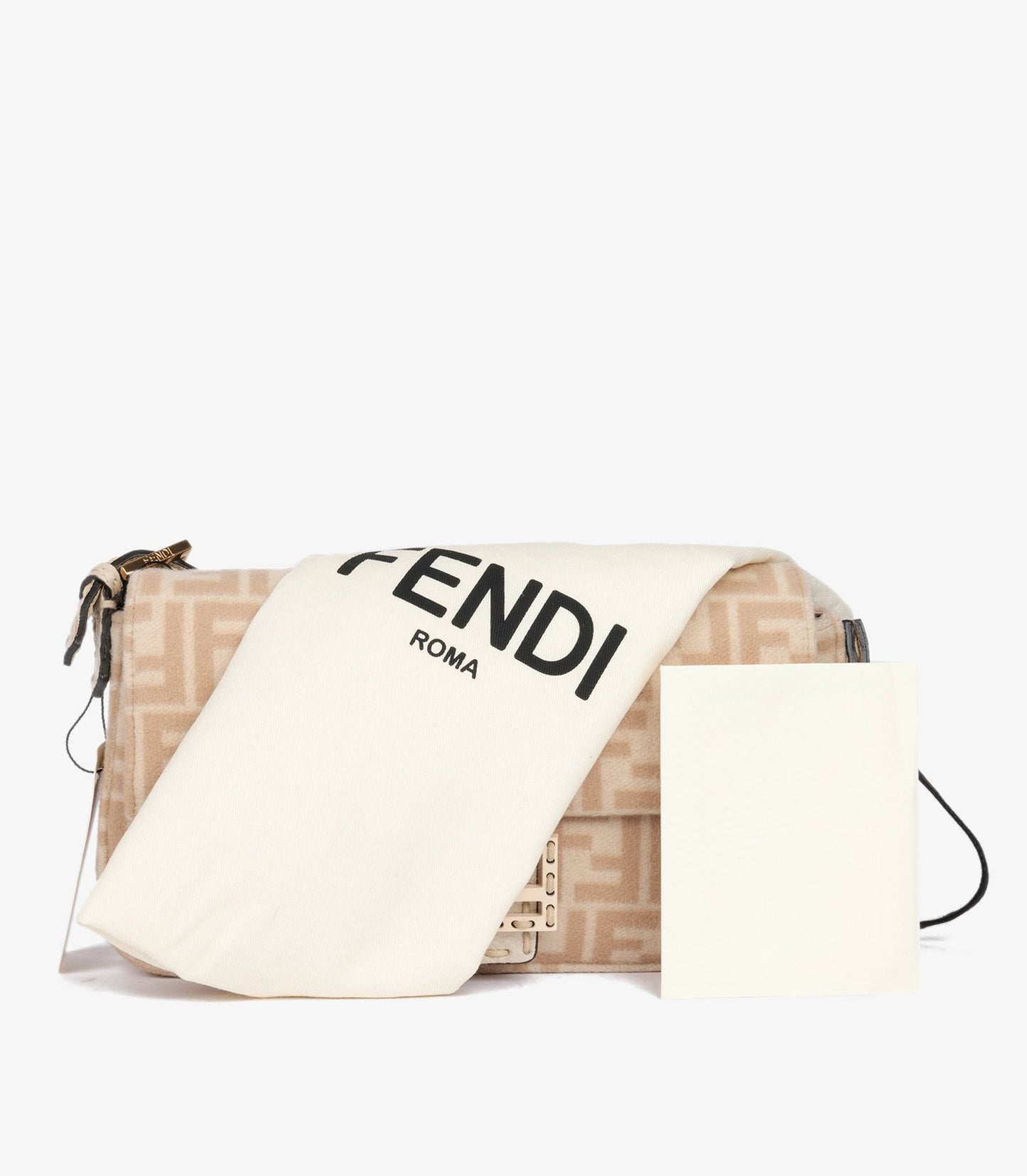 Fendi Beige Wool & Cream Calfskin Leather Baguette Shoulder Bag (pre-owned)