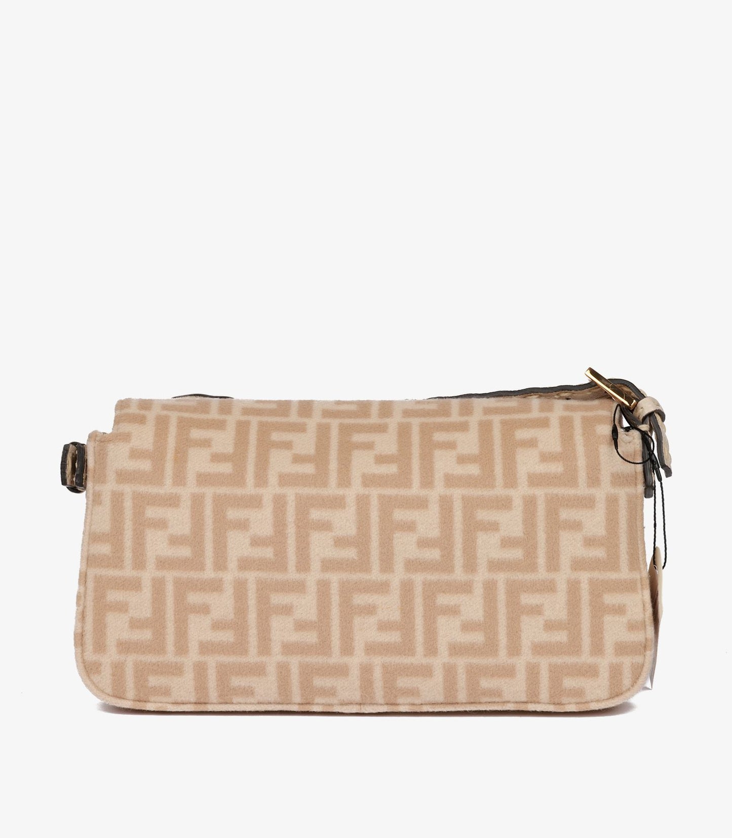 Fendi Beige Wool & Cream Calfskin Leather Baguette Shoulder Bag (pre-owned)