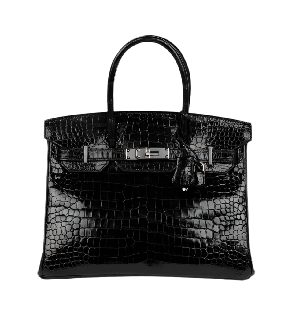 Hermès Black Shiny Porosus Crocodile Leather Birkin 30cm Retourne (pre-owned)