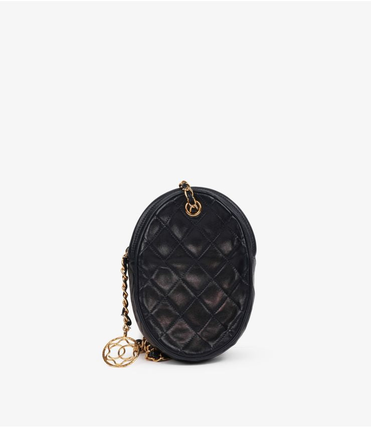 Chanel Navy Quilted Lambskin Vintage North-South Mini Oval Timeless Shoulder Bag (pre-owned)