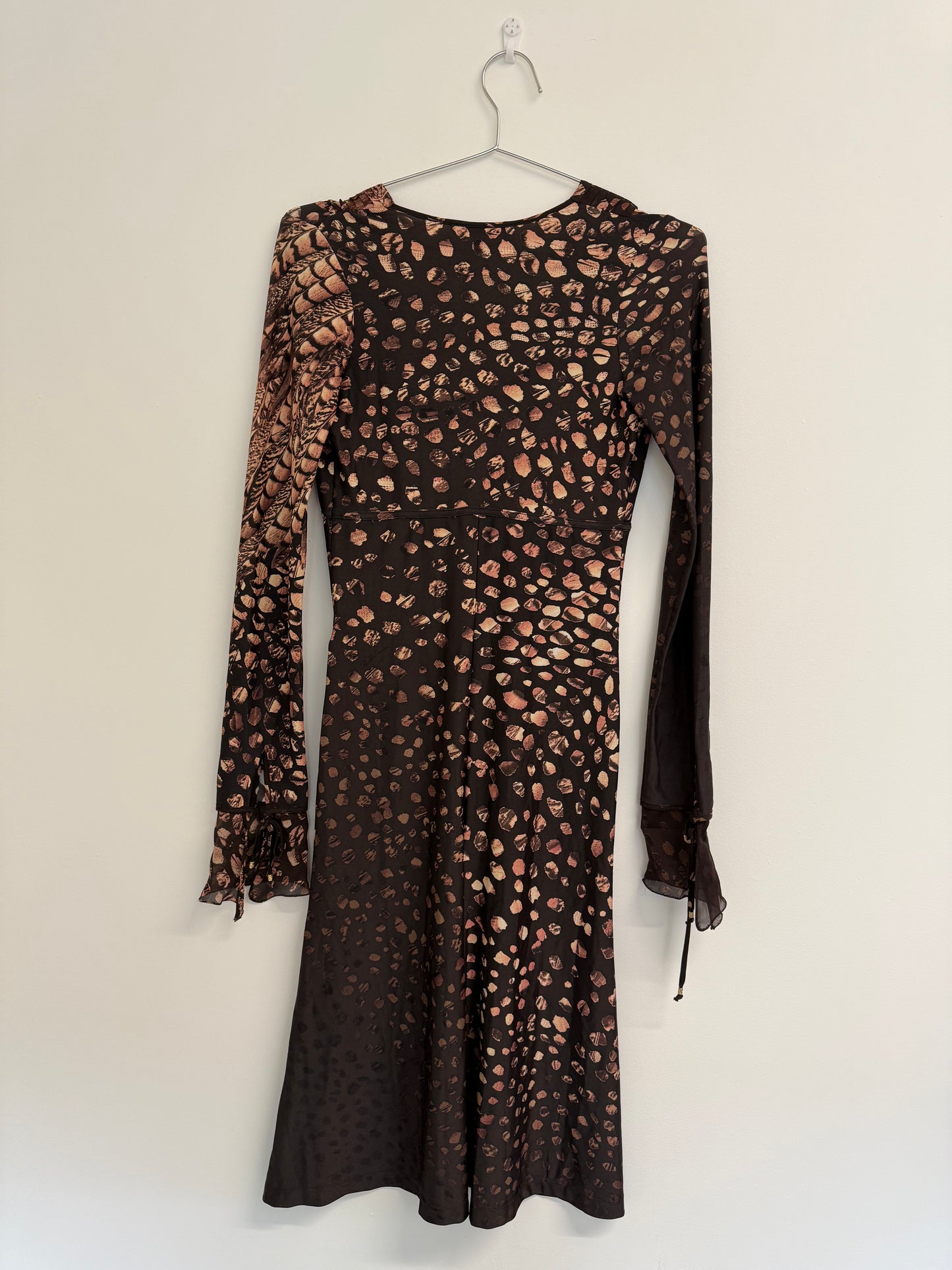 Roberto Cavalli Animal print brown and black long sleeve midi dress (pre-owned)