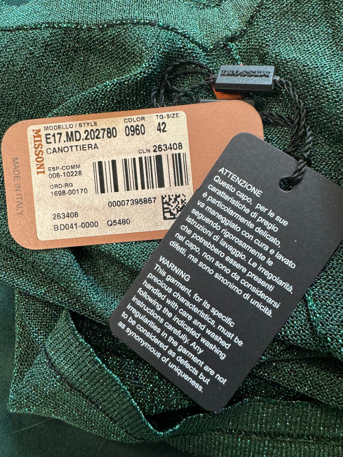 Missoni Green metallic tank (pre-owned)