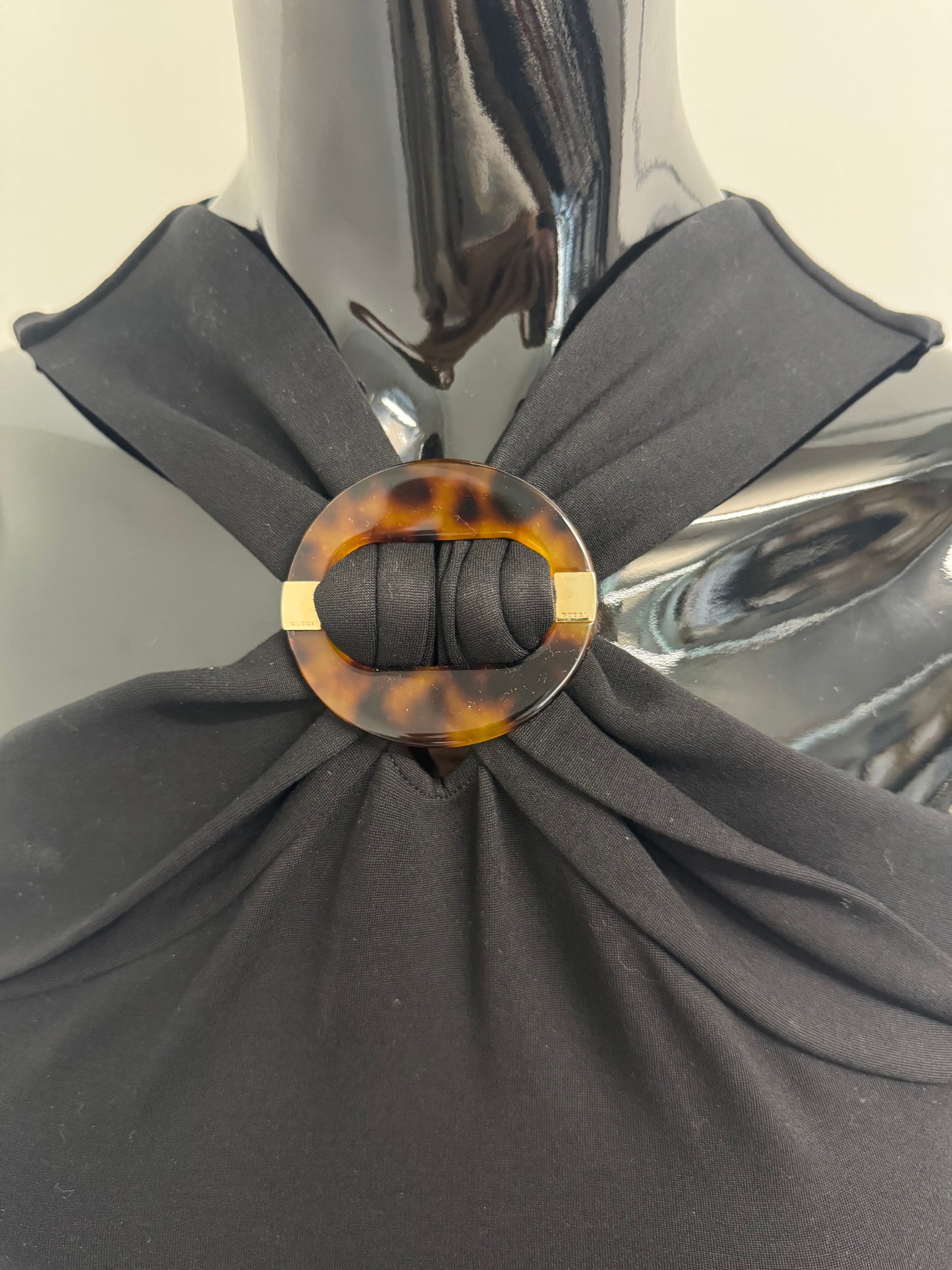Gucci Black Bodycon dress with tortoise shell buckle (pre-owned)