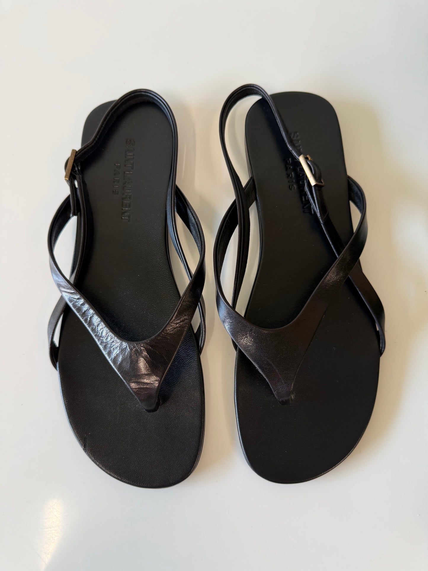 Saint Laurent black Keith leather flat sandals (pre-owned)