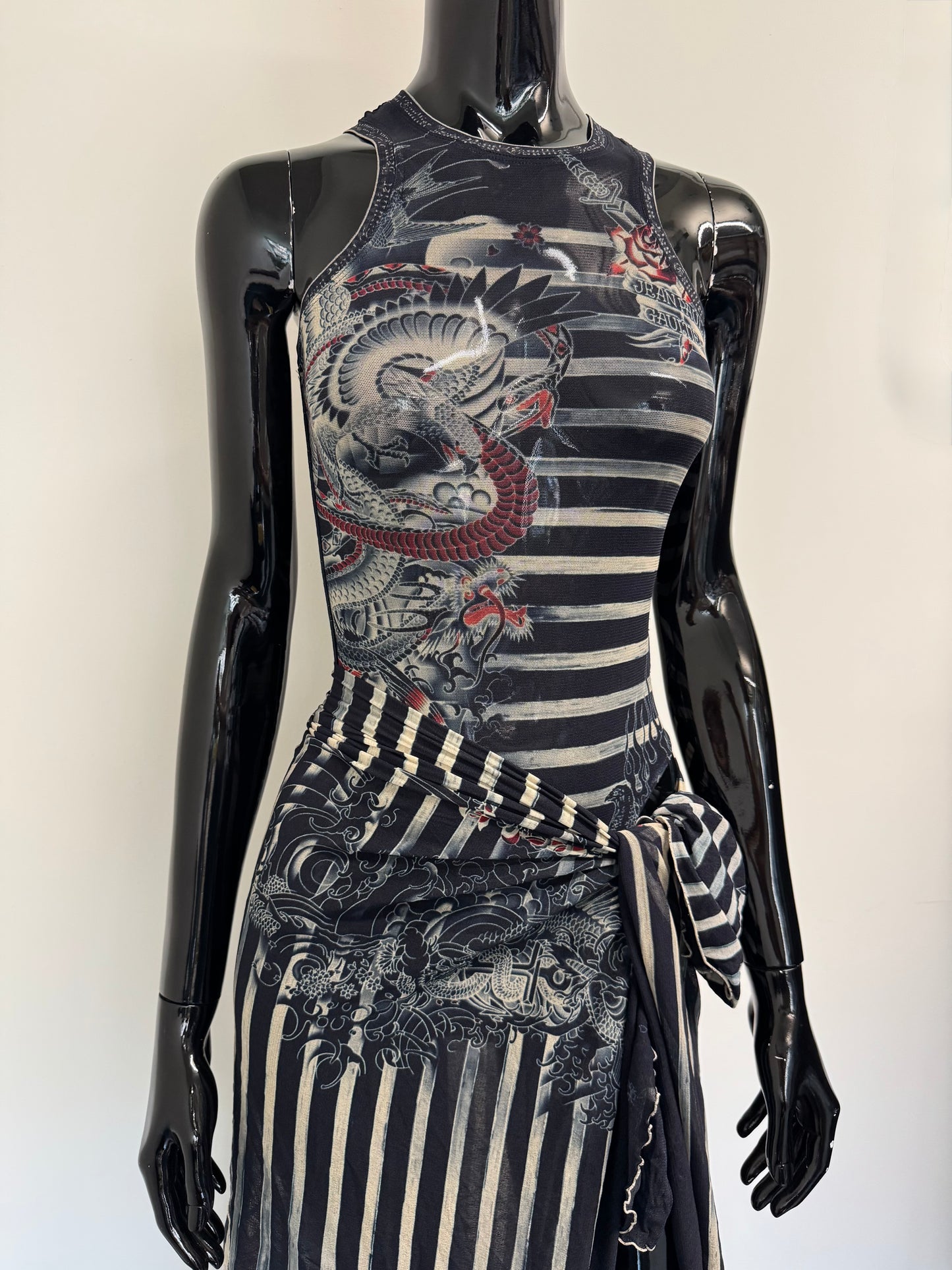 Jean Paul Gaultier Stripe tattoo top and skirt (pre-owned)