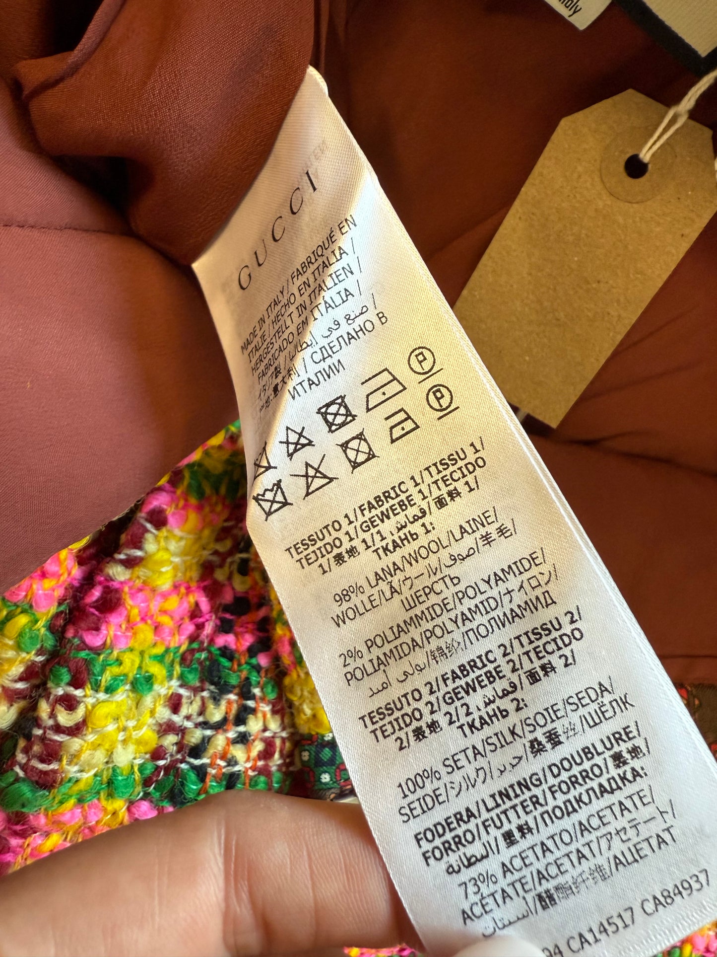 Gucci Yellow and pink check tweed shorts