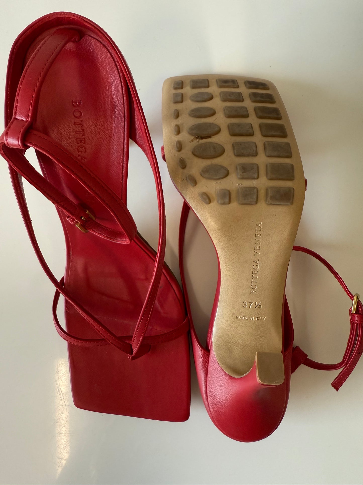 Bottega Veneta red square toe sandals (pre-owned)