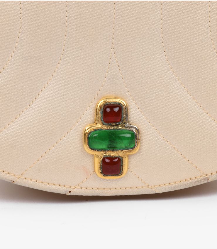 Chanel Beige Quilted Satin Vintage Bijoux Half Moon Mini Flap Bag (pre-owned)