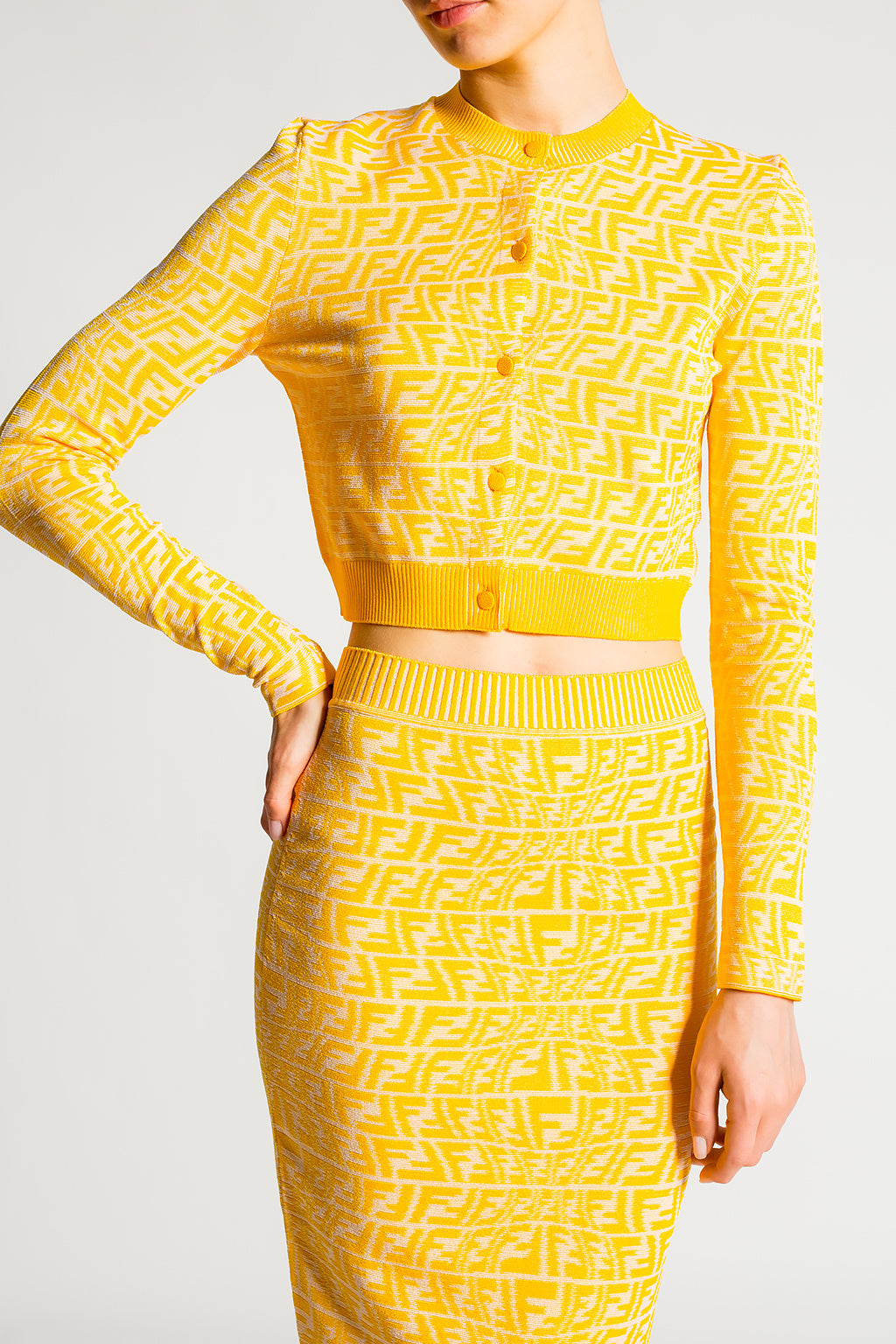 Fendi yellow monogram crop cardigan (pre-owned)