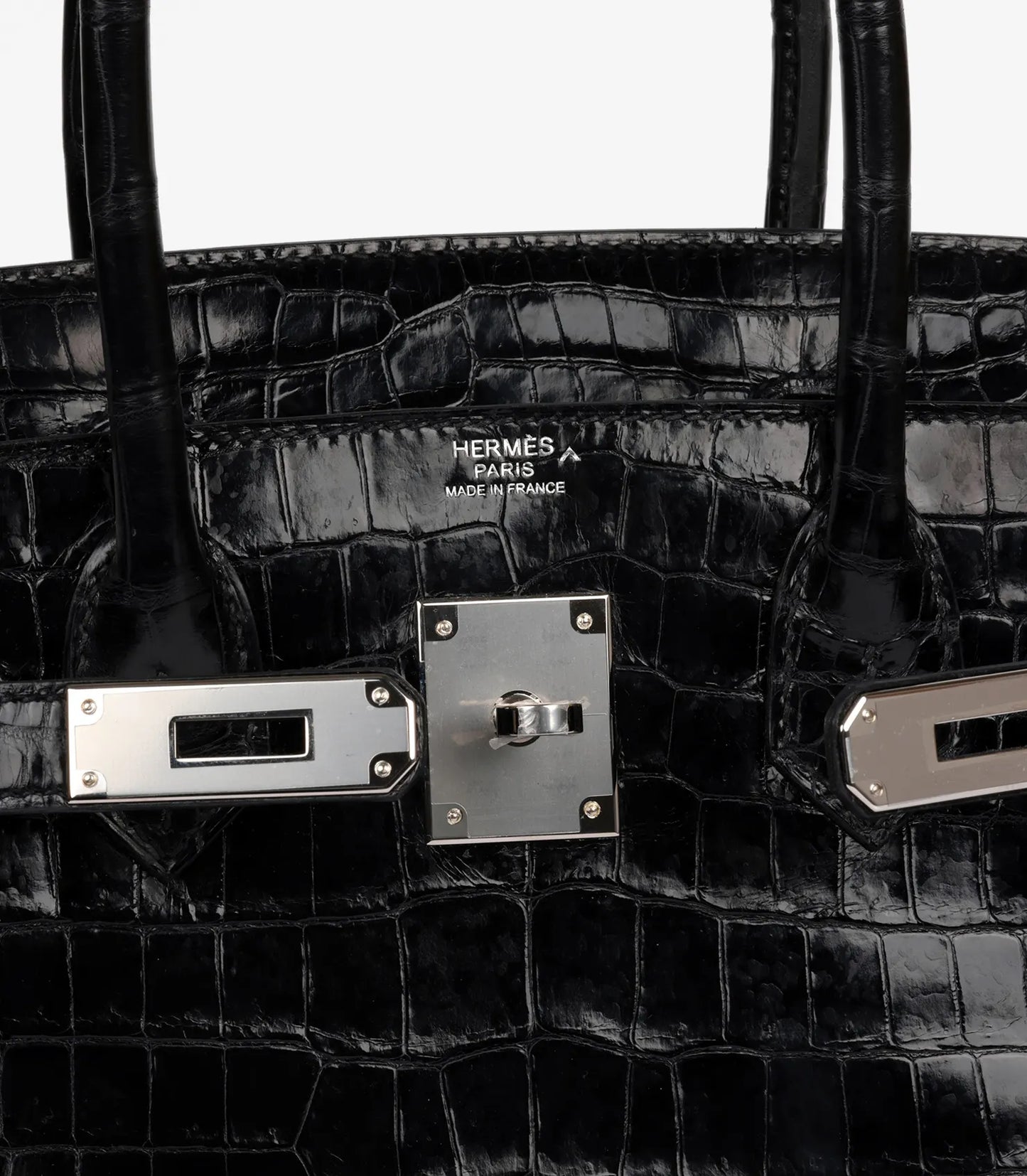 Hermès Black Shiny Porosus Crocodile Leather Birkin 30cm Retourne (pre-owned)