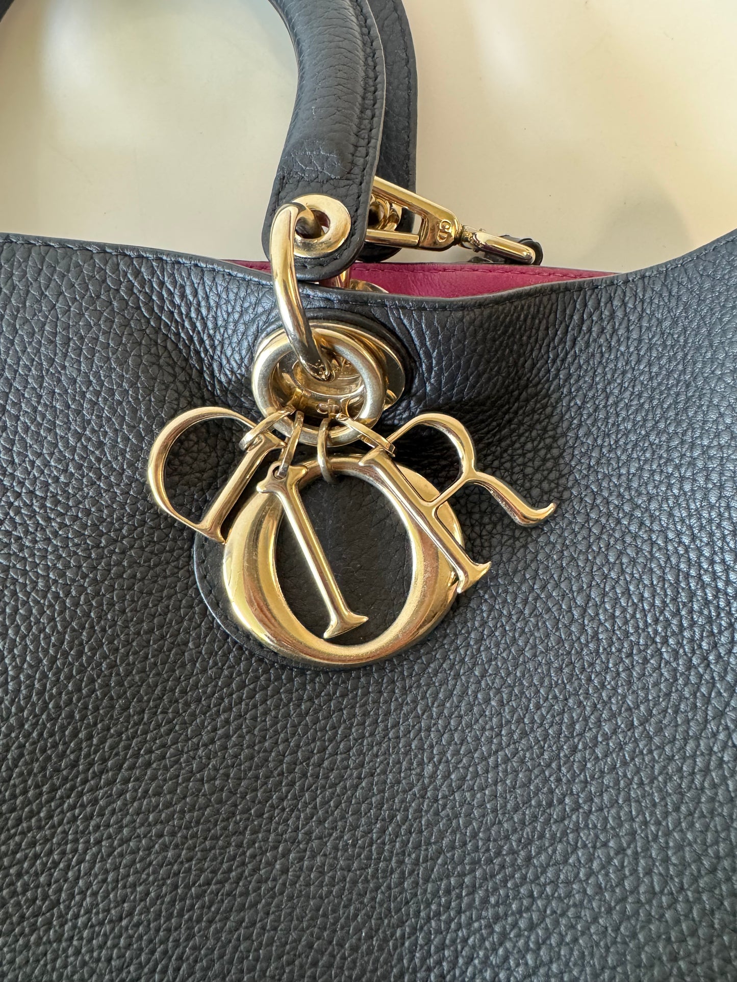 Christian Dior Black Dorissimo in pebbled leather (pre-owned)