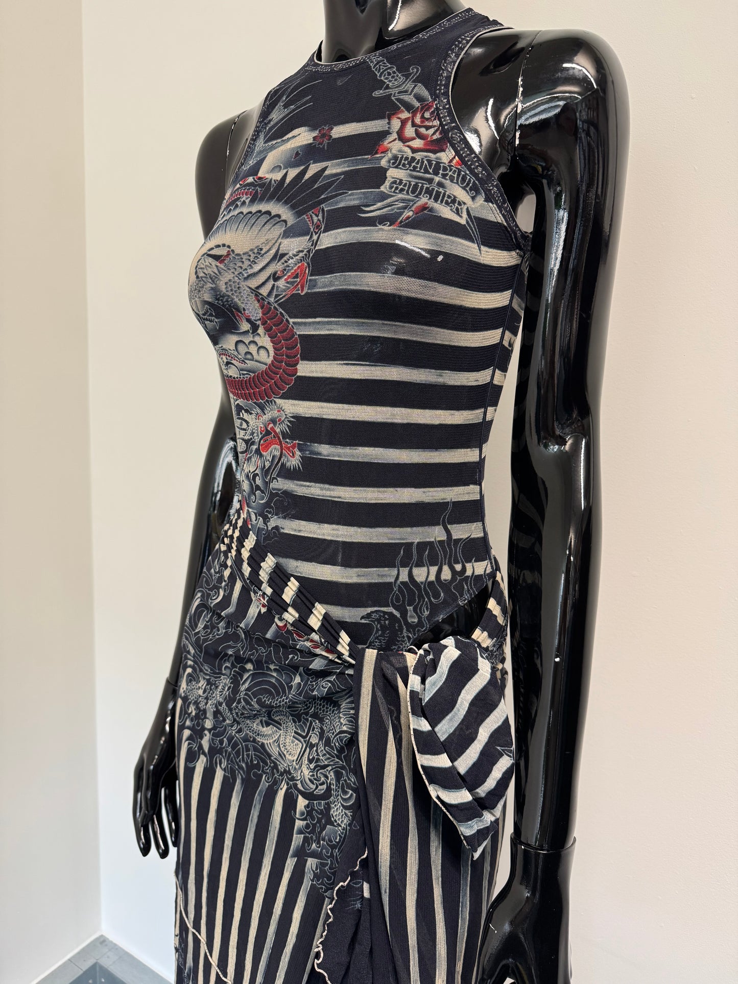 Jean Paul Gaultier Stripe tattoo top and skirt (pre-owned)