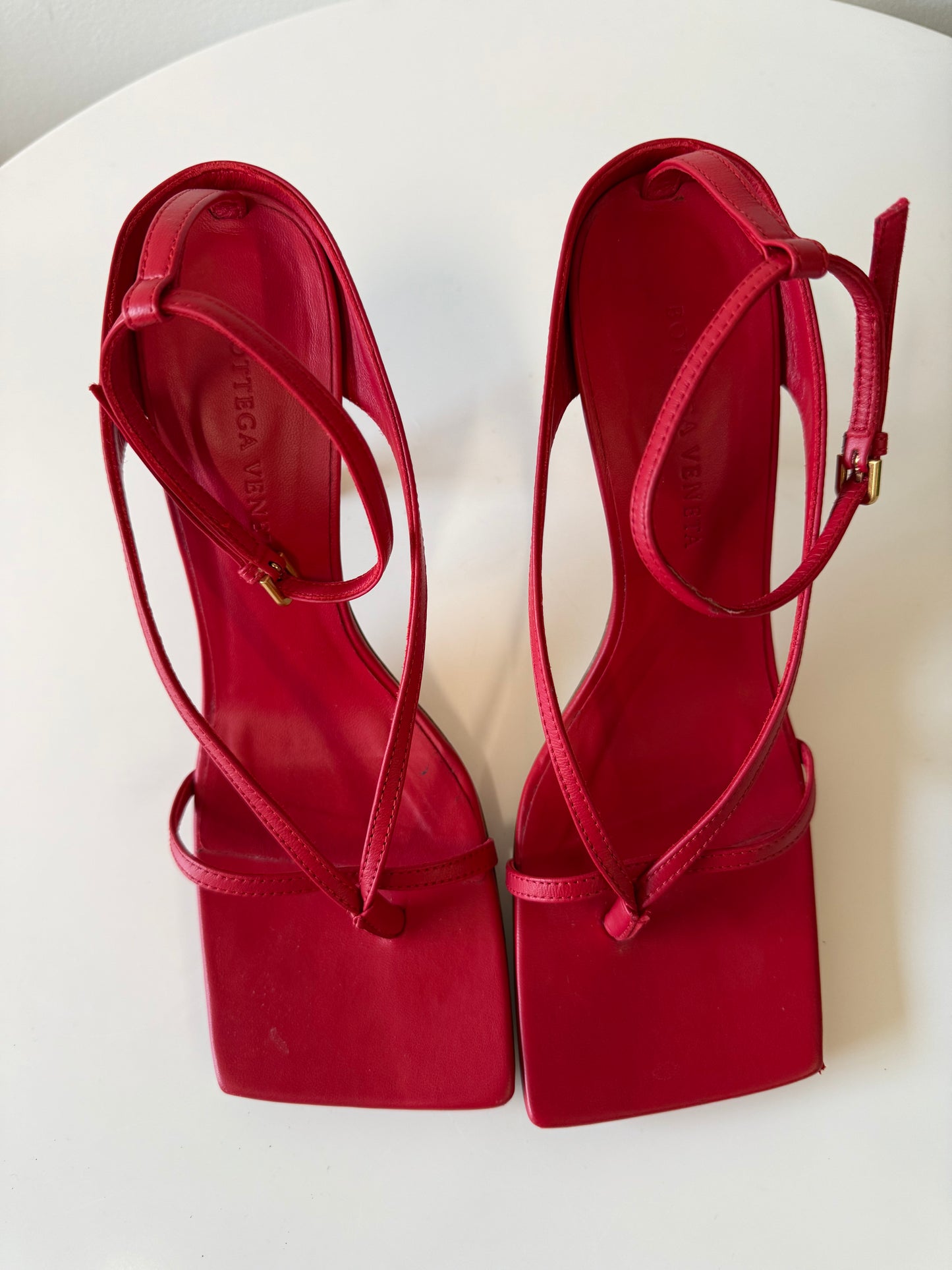Bottega Veneta red square toe sandals (pre-owned)