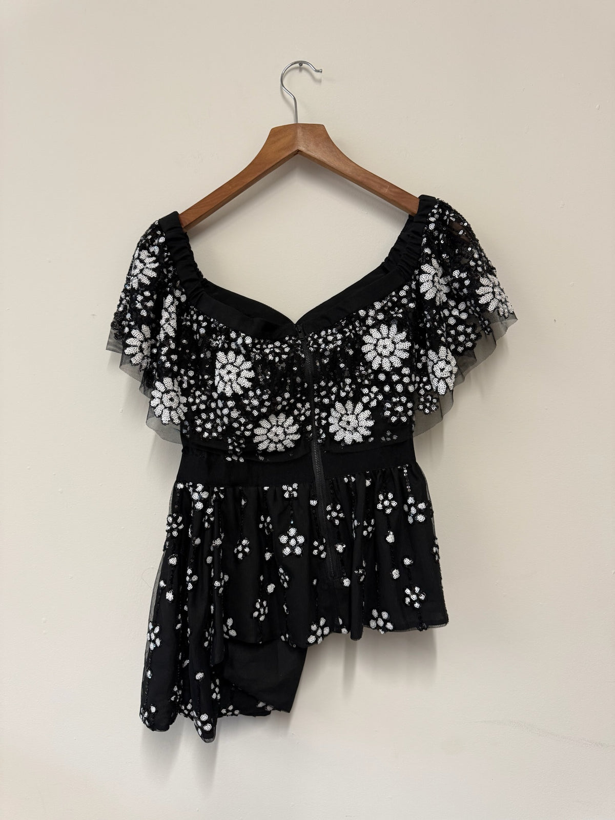 Self Portrait Black Sequin Embellished Floral Top