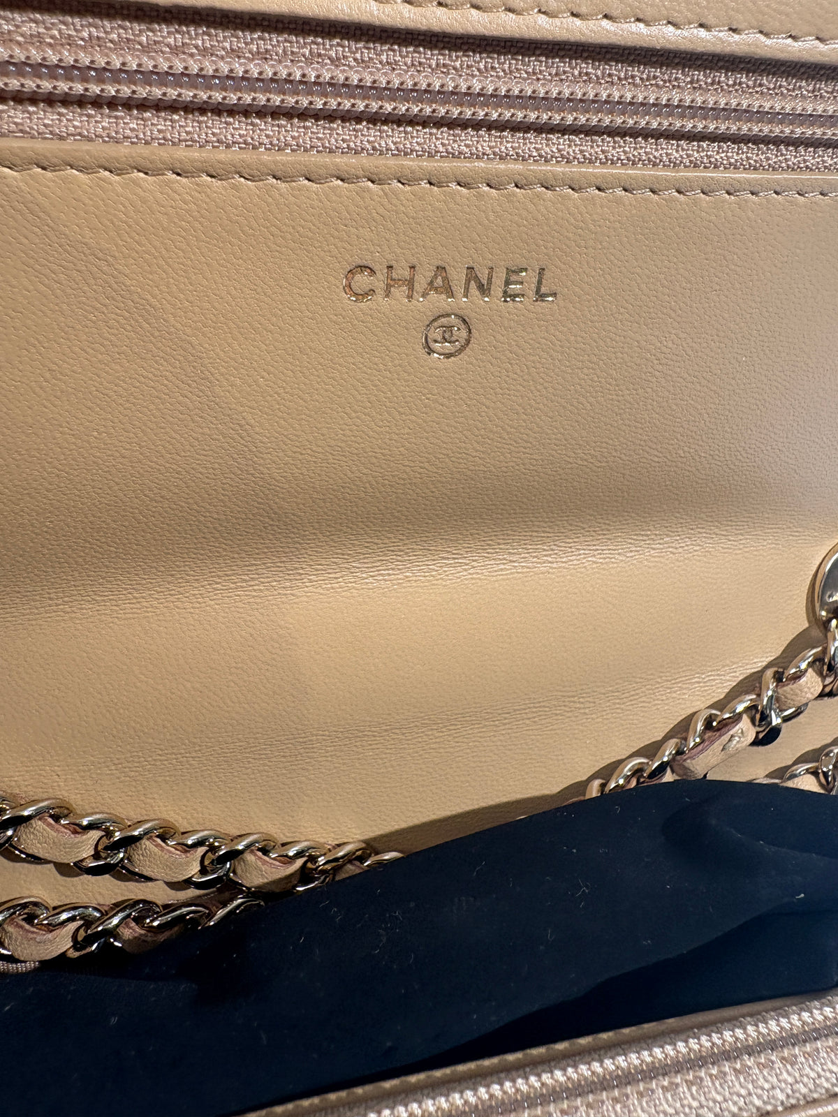 Chanel Tan Brown Quilted Wallet On Chain