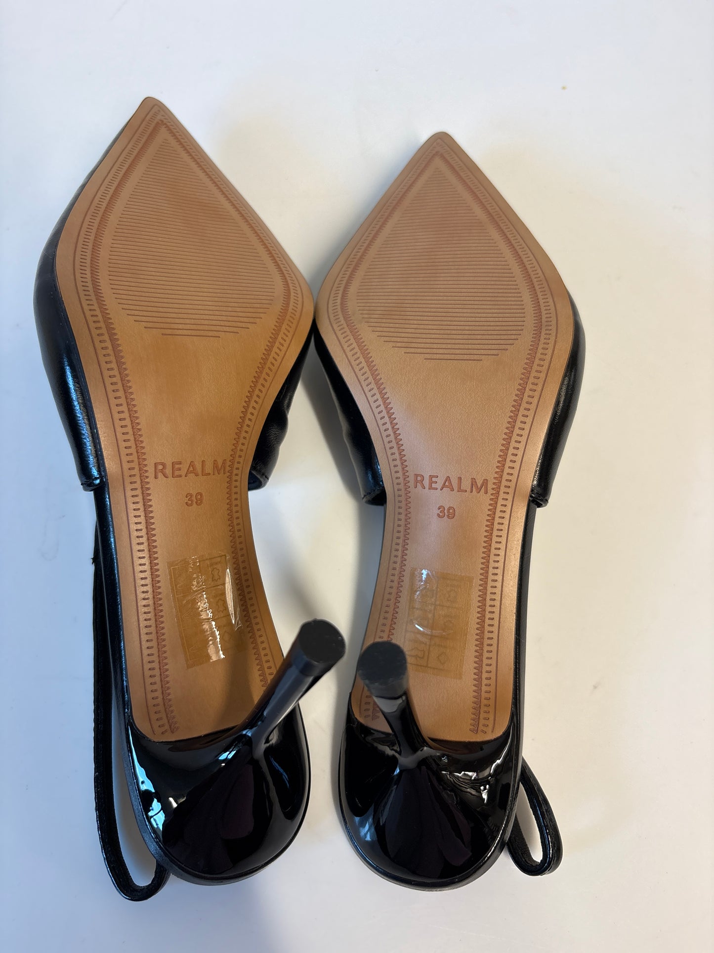 Realm Black Leather Cascade Slingback Heels
