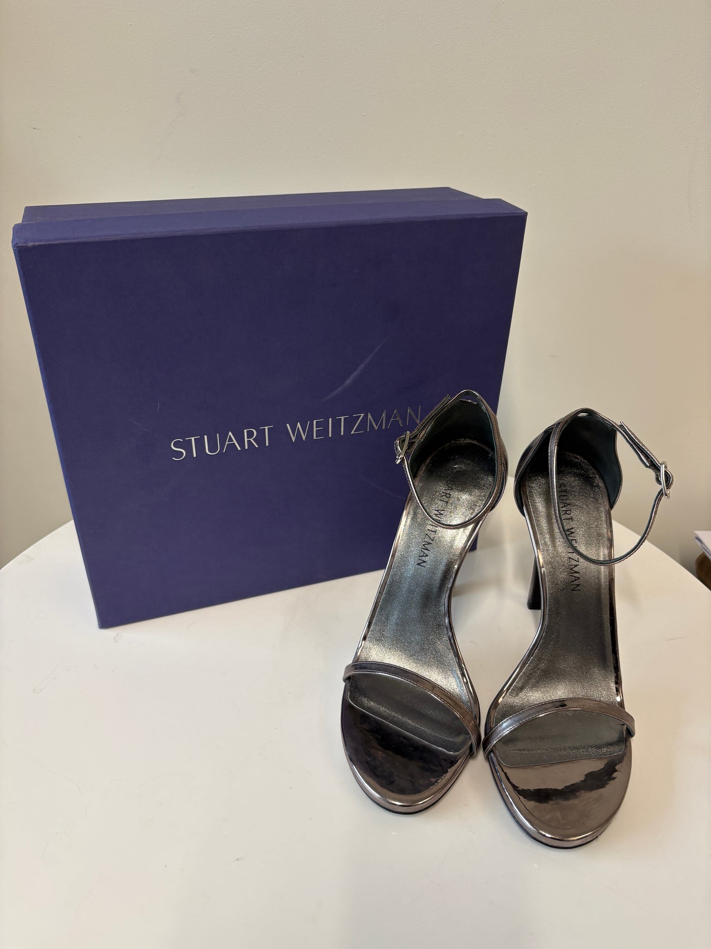 Stuart Weitzman 105mm Leather Heeled Sandals Gunmetal
