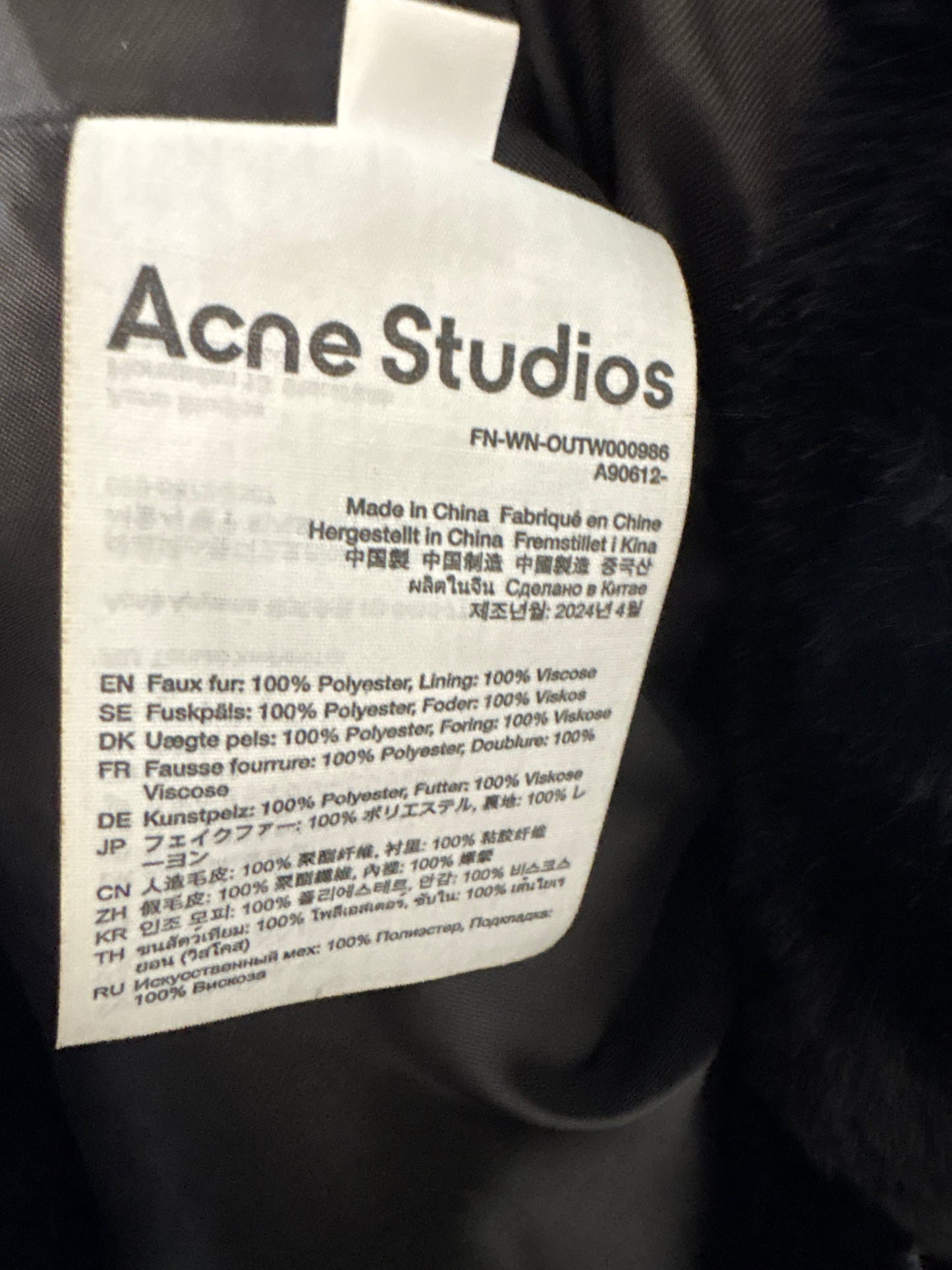 Acne Studios Faux Fur Black Crop Coat