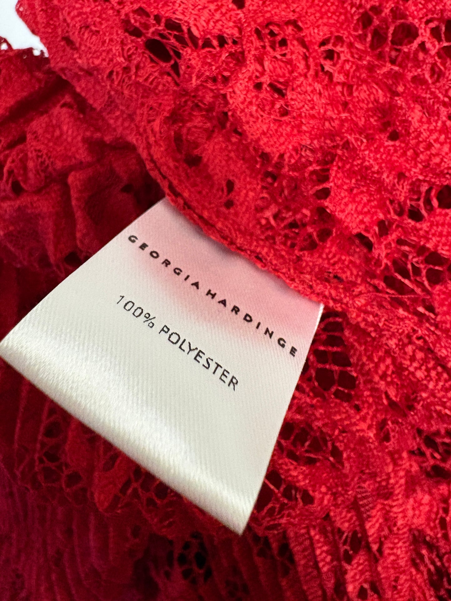 Georgia Hardinge Red Lace Spiral Floor Length Dress