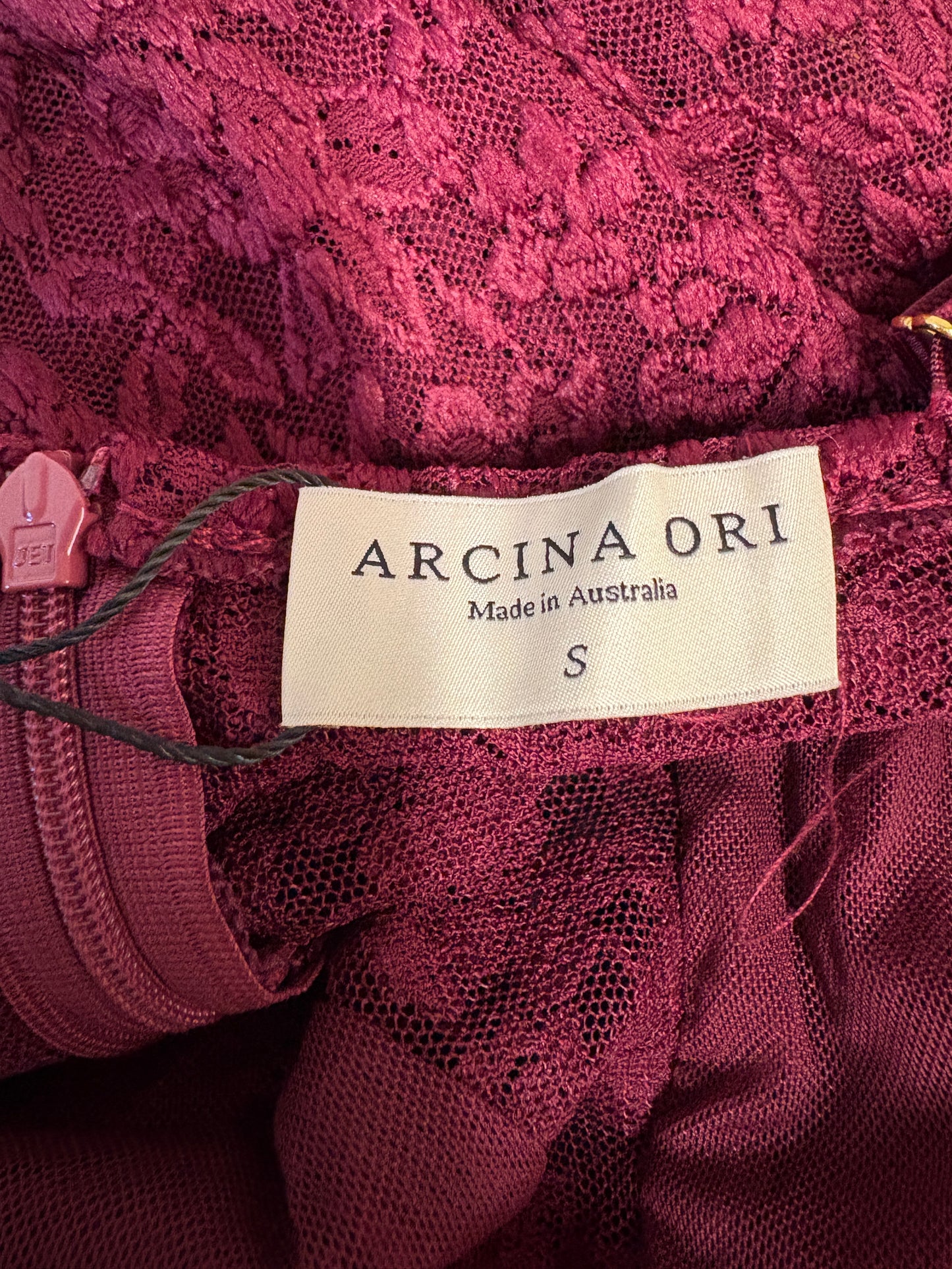 Arcina Ori Burgundy Lace Margot Maxi Dress