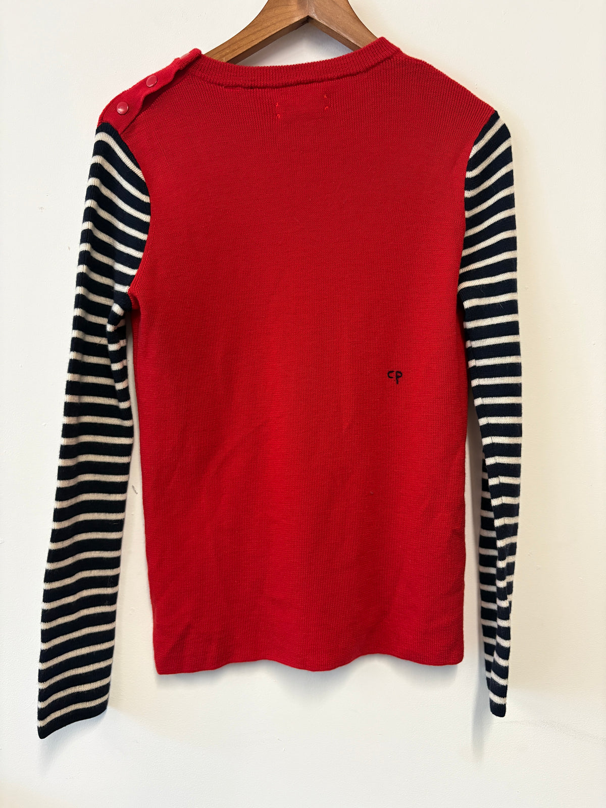 Chinti and Parker Red Wool Sweater With Stripe Sleeves