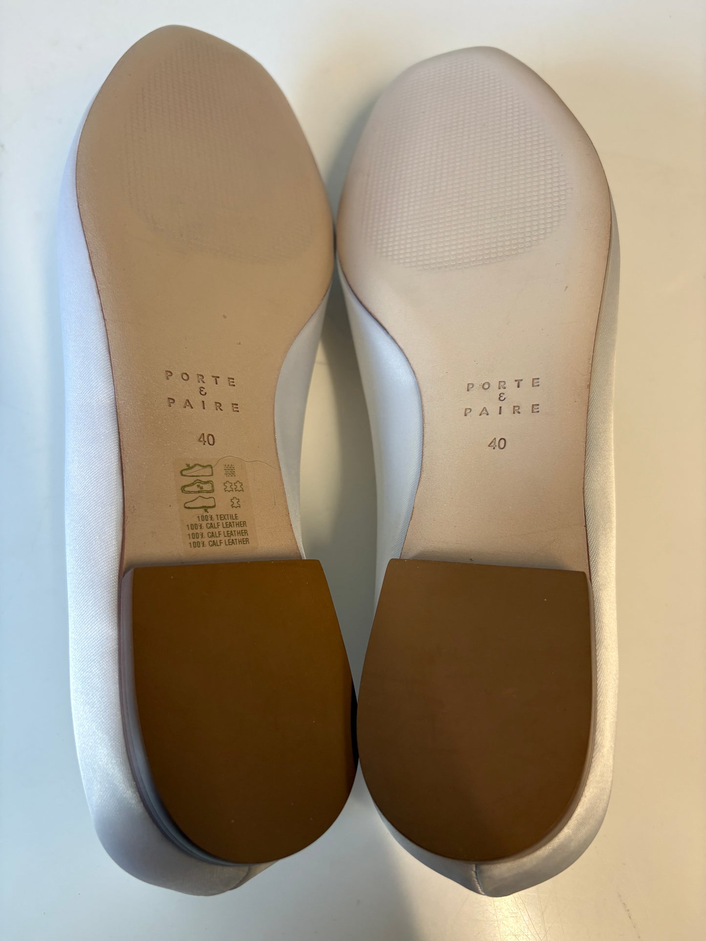 Porte & Paire White Satin Ballet Flats